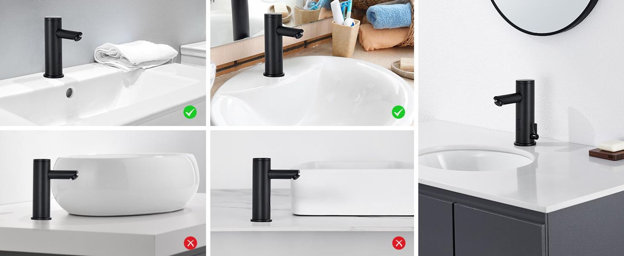 Auralum Sensor Wasserhahn Bad Waschtischarmatur mit Infrarot, automatische Waschbeckenarmatur Schwarz berührungslos,Badarmatur Kalt Warm Mischbatterie