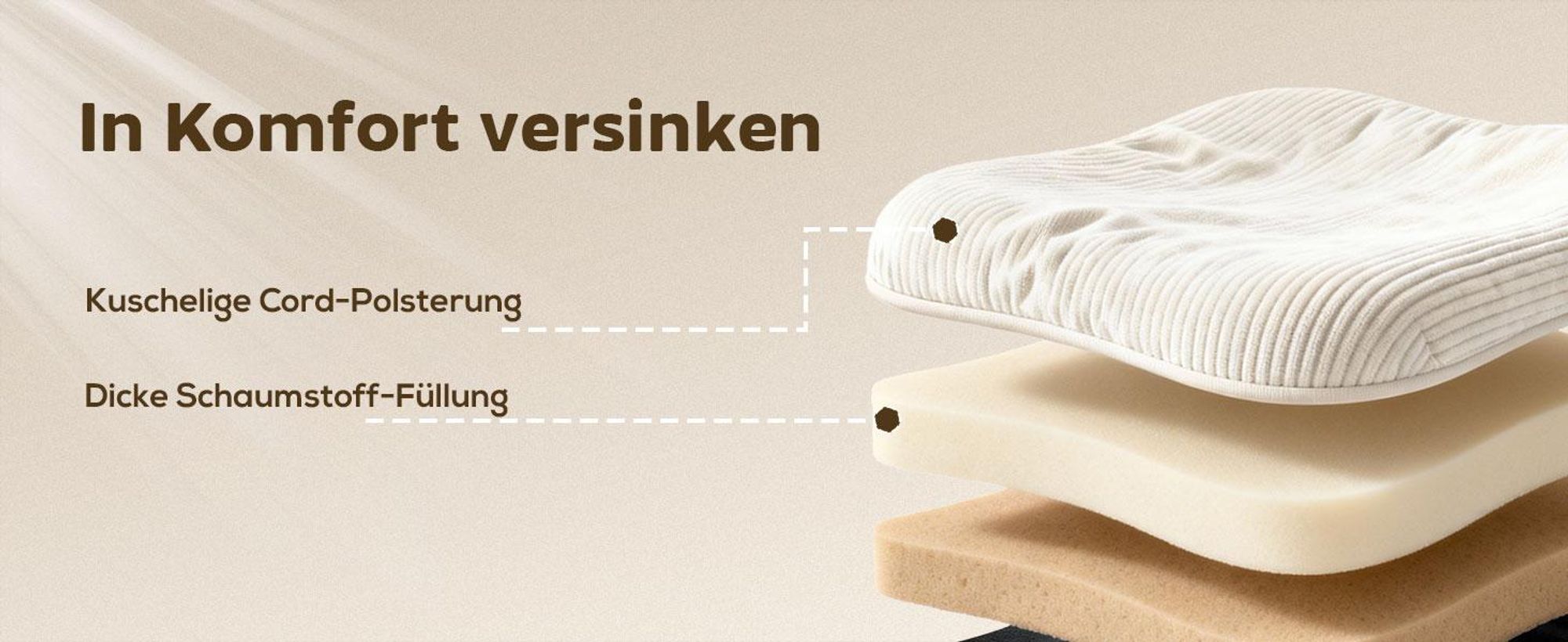 HOMCOM Sitzbank mit Stauraum Polsterbank mit Cord-Optik, Stahlbeine, Beige
