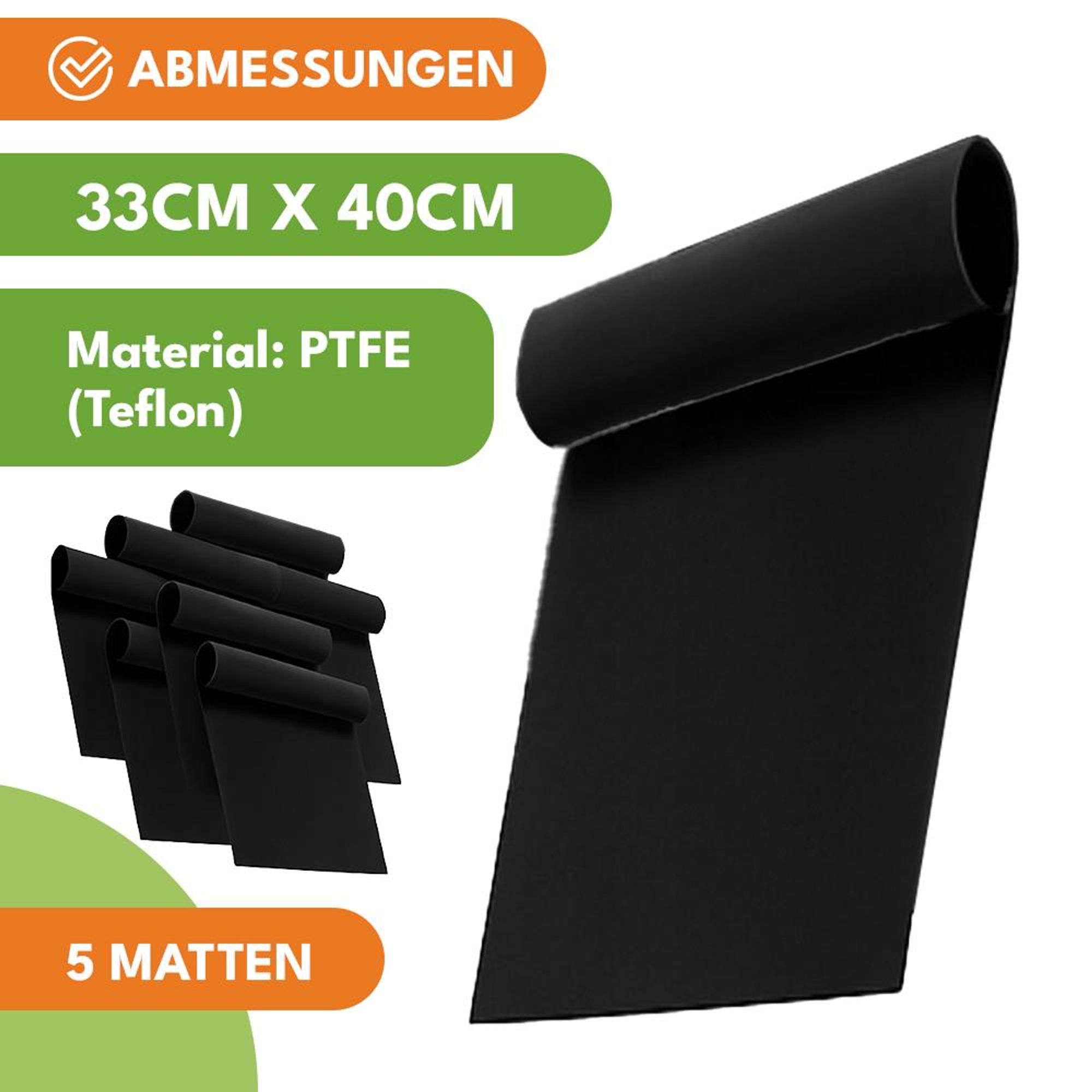 KRUMAD Grillmatte 5er Set – Dauerbackfolie 33×40 cm für Backofen & Gasgrill, antihaft & wiederverwendbar, hitzebeständig bis 260 °C, Backpapier-Ersatz