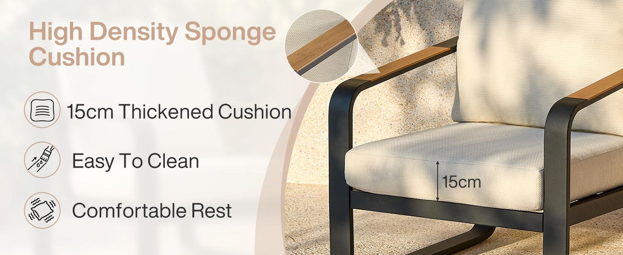 Tribesigns Gartensofa für den Außenbereich mit Kissen, Balkonstühle schwarzem Aluminiumgestell, Gartenstühle Gartensessel mit Armlehnen aus Holz