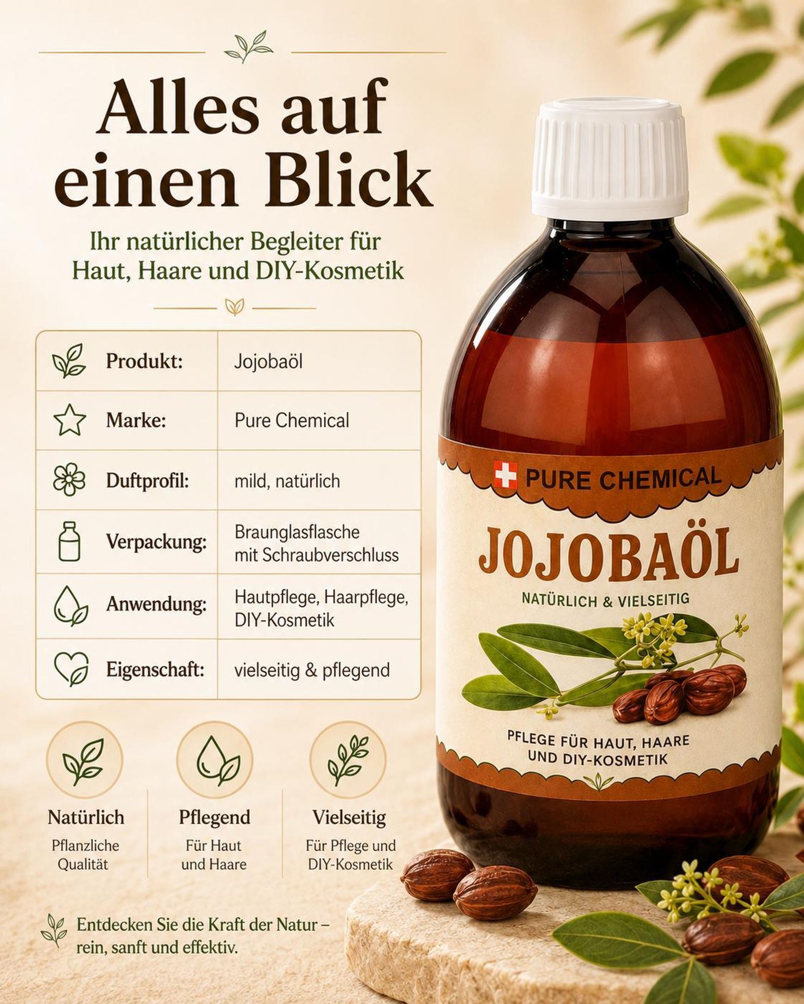 PURE CHEMICAL | Jojobaöl | kaltgepresst | unraffiniert | 500 ml