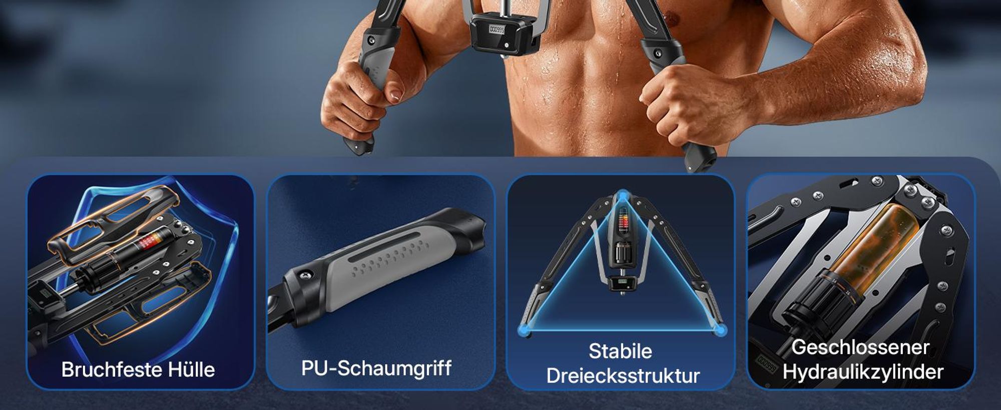 Arm-Power Twister, Hydraulischer Armtrainer 10-200 kg mit Wiederholungszähler, Krafttrainer für Zuhause, Grifftrainer, Muskeln Fitnessgeräte Merach