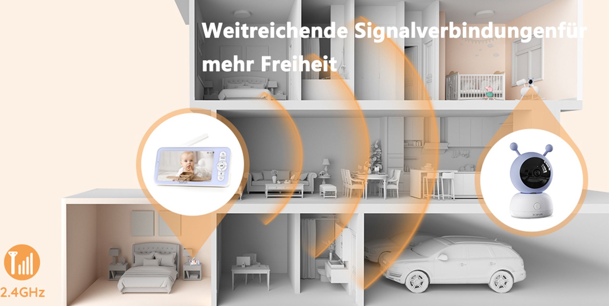 BOIFUN 5" dětská chůvička s kamerou PTZ 1080P, sledováním teploty a vlhkosti, APP, detekcí pohybu, detekcí pláče a připomínáním krmení, 32GB