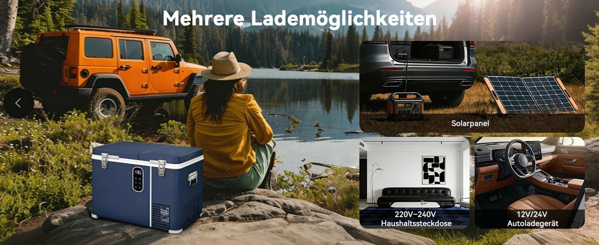 Puluomis 45L Kühlbox mit 2 Zonen & 2 Türen, Kompressor -20°C bis +20°C, 12/24V DC & 220-240V AC, MAX/ECO Modus, leise <45dB, für Camping & Wohnmobil