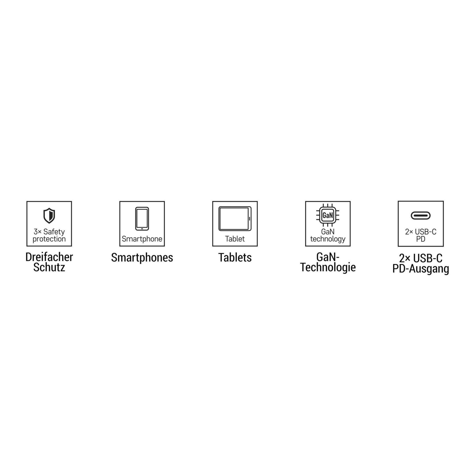 EMOS USB-C Ladegerät PD 35W, zweifaches USB-Netzteil mit GaN Technologie, PowerDelivery für Smartphone, iPhone, Tablets, 5-20 V, 3 A, Weiß, V03G35
