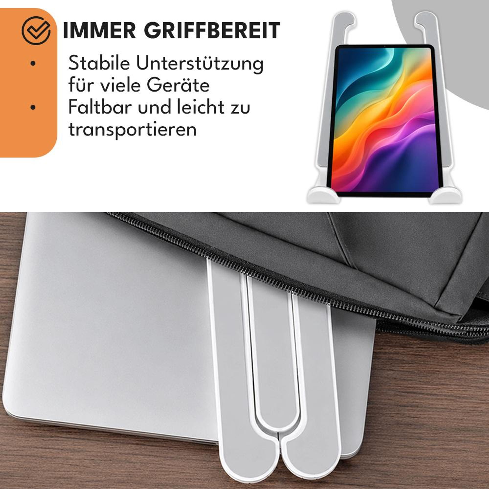 KRUMAD Laptopständer höhenverstellbar und faltbar, Notebook Halterung für Laptop und Tablet, verstellbarer Schreibtischständer ergonomisch mobil
