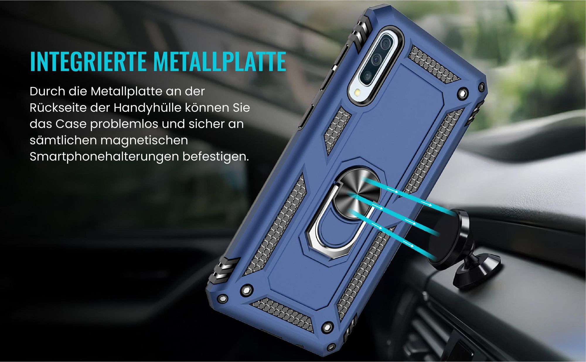 Bumper für Samsung Galaxy A50 in Blau mit Metallplatte
