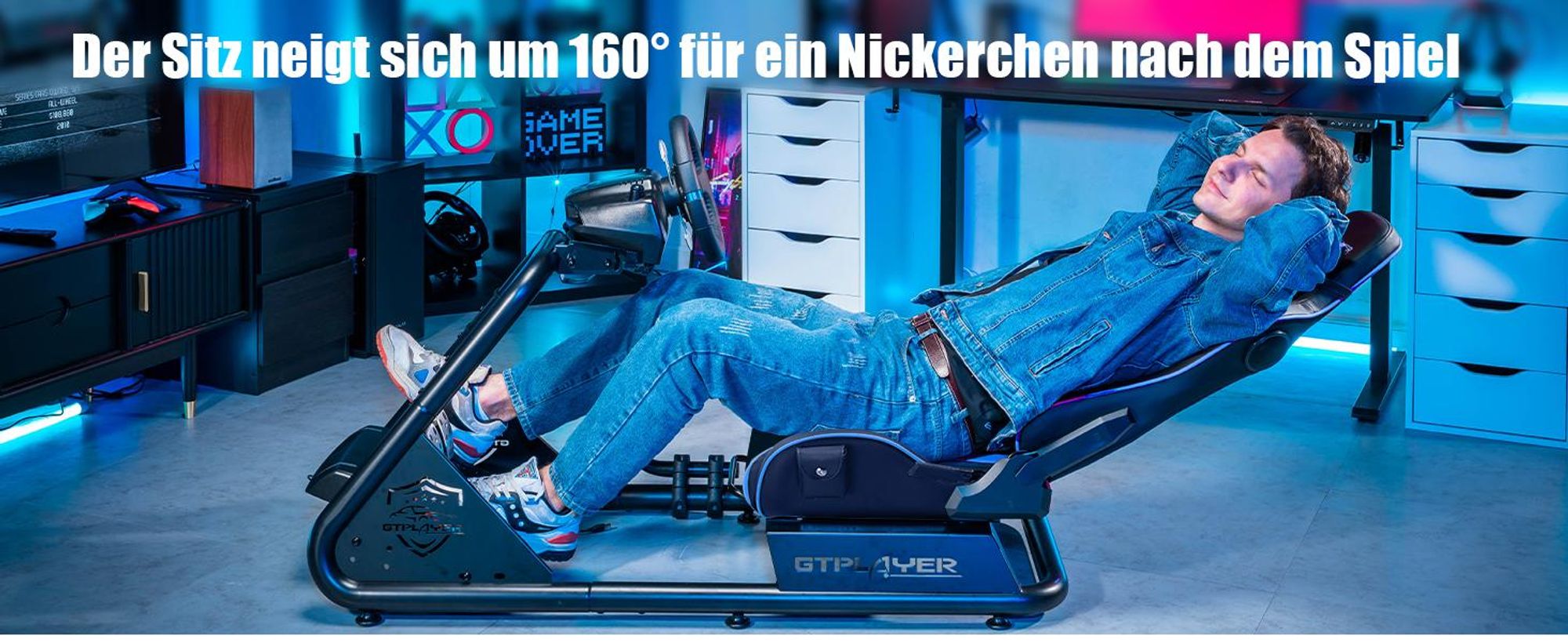 GTPLAYER Simulator Cockpit, SIM racing Cockpit, rennsimulator lenkradständer Gamingstuhl racing wheel stand mit Bluetooth-Lautsprecher und Pedalablage
