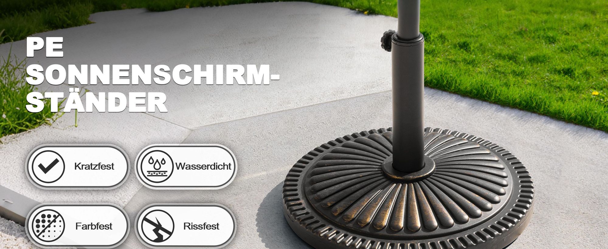 Avestar 15 kg runder Schirmständer für Garten, Sonnenschirmständer, beschwerter Schirmfuß, Schirmsockel