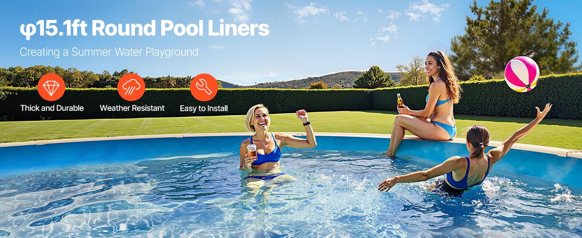 VEVOR 12 x 24 ft Oval Pool Liner, Überlappungsstil für Aufstellbecken, Wandhöhe 48 bis 54 Zoll, langlebige Poolfolie, Standardstärke Vinyl, für Stahlwand-Aufstellpools, Rund 460x120 cm-0.4 mm