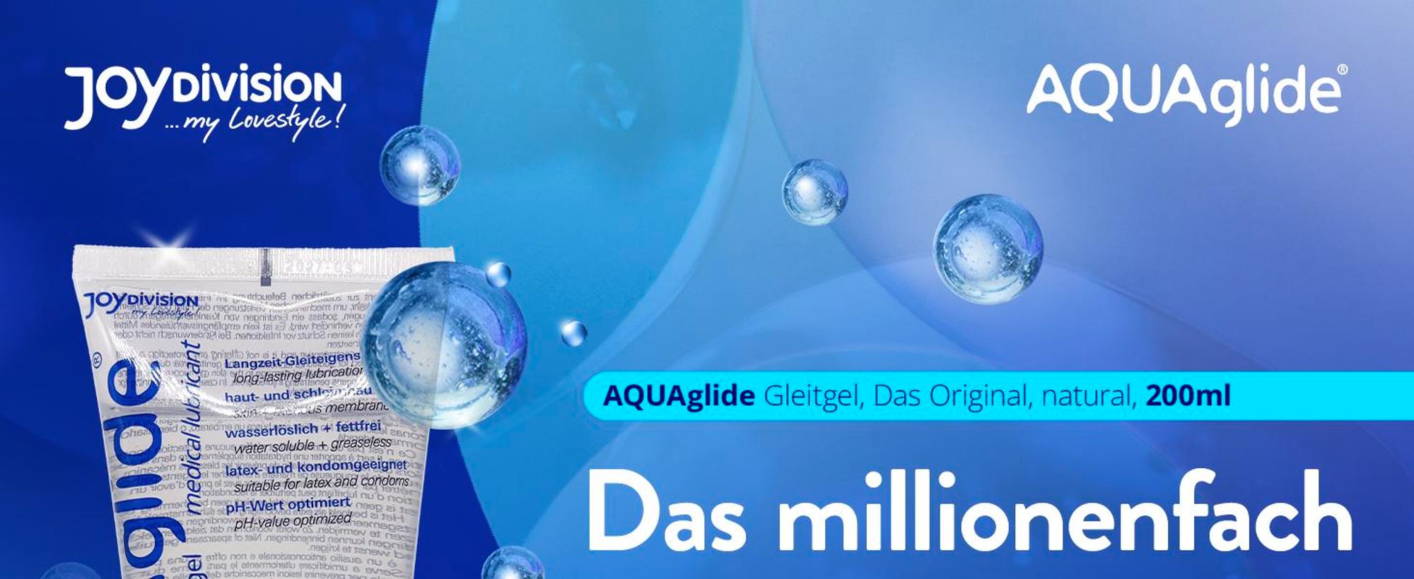JOYDIVISION Original AQUAglide 200 ml Gleitgel Natural, Kristallklares & Veganes Gleitmittel, Ph-optimiert und Latex- Kondom -Kompatibel