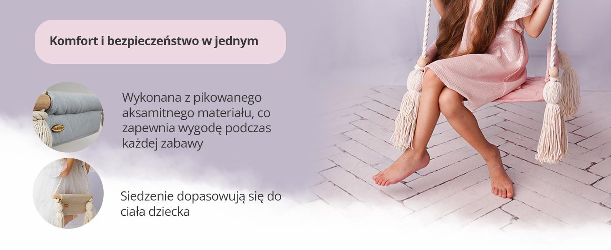 Create for you® - Drewniana Huśtawka dla Dzieci z Liną Bawełnianą Bezpieczna - Bujak Dziecięcy, Siedzisko Indoor Miękki Materiał, z Regulacją Wysokości - Beż