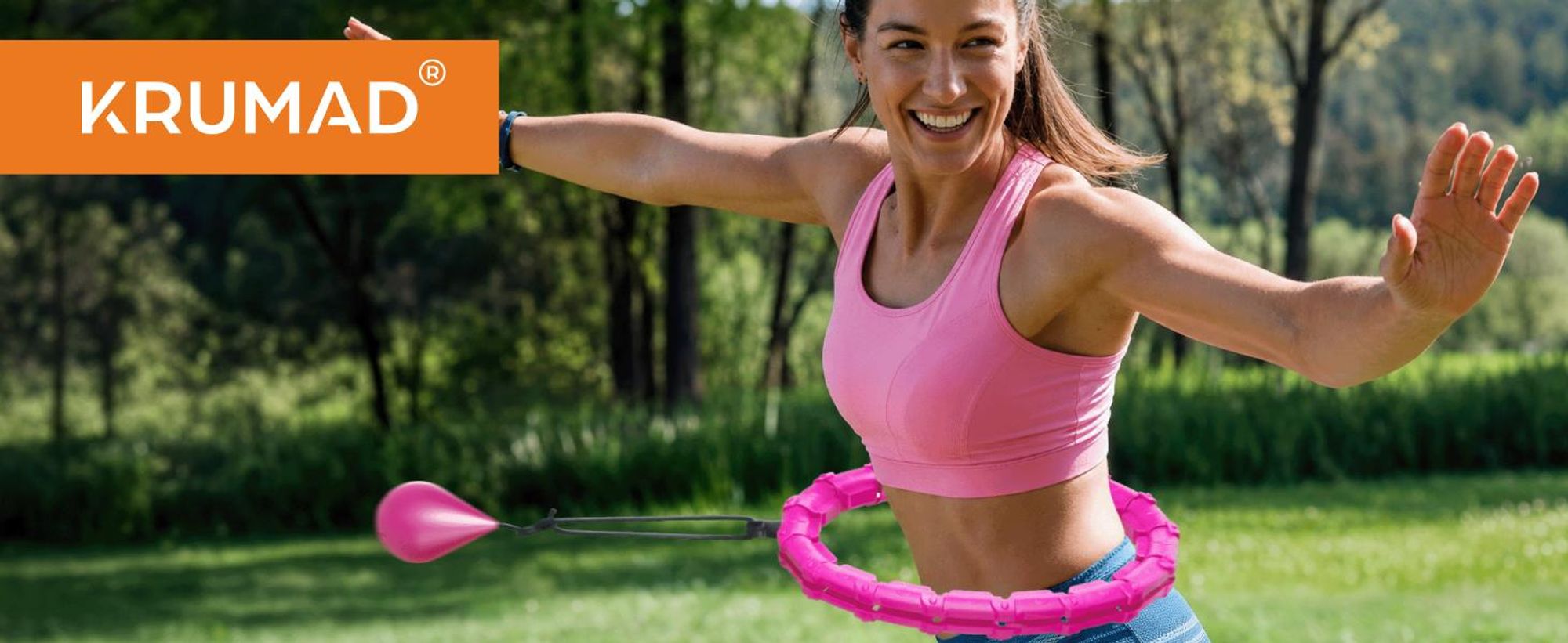 KRUMAD Hula Hoop mit Gewichtskugel, Fitnessreifen 50 cm, verstellbarer Umfang, 360° drehbar, Fitnessreifen mit Noppen, Rosa