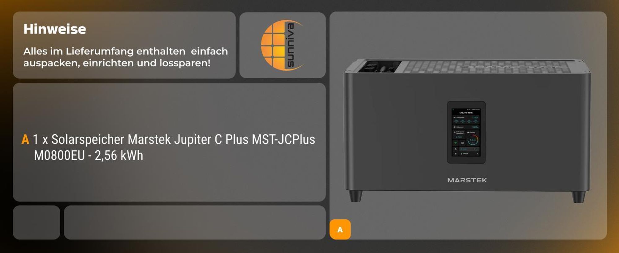 Speicher MARSTEK Jupiter C + Plus Solarspeicher 2,56 kWh LiFePO4 Solarakku für PV Systeme Balkonkraftwerk, IP65, 6000 Zyklen, WIFI und Bluetooth