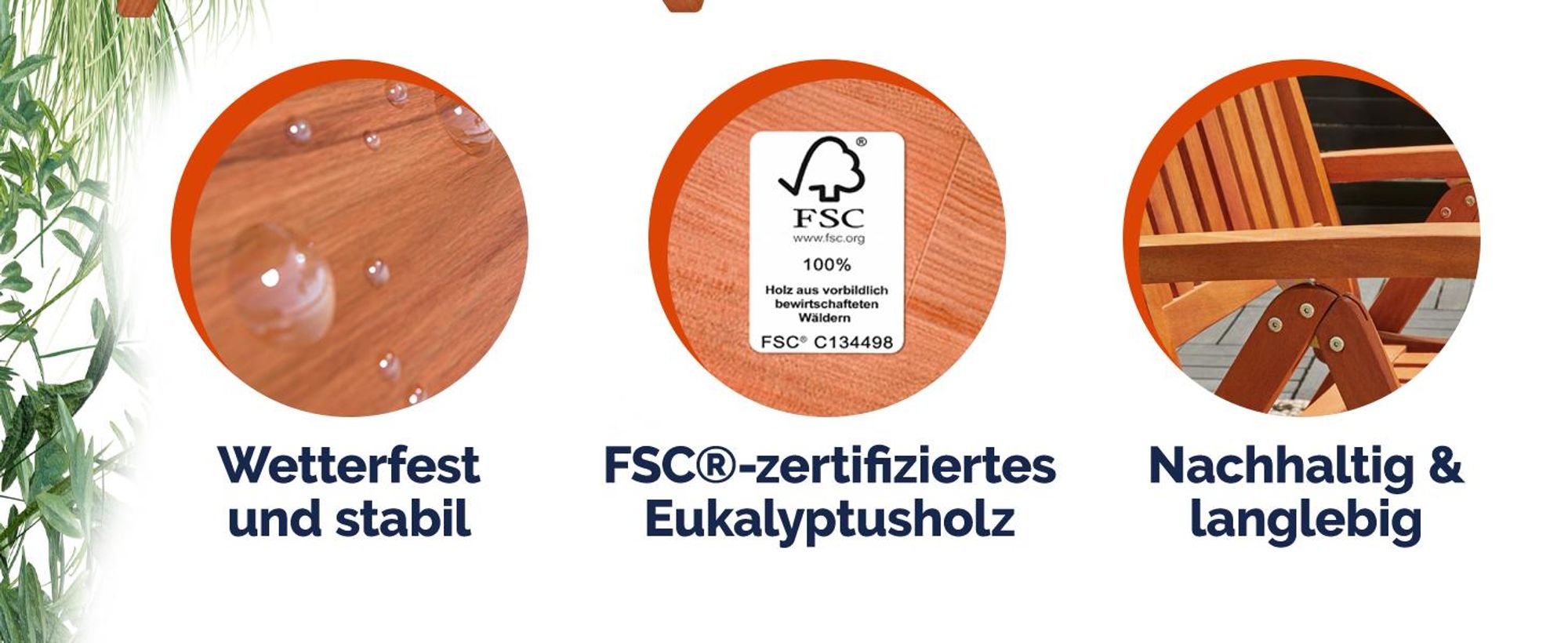 CASARIA® Gartenstuhl 4er-Set Vanamo Eukalyptus FSC®-Zertifiziert Klappbar