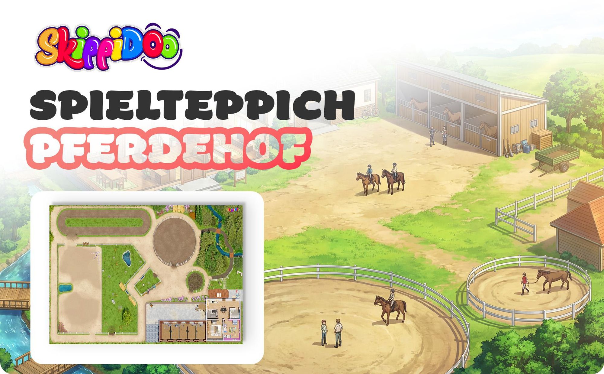 Pferde Spielteppich Ponyranch Deluxe Größe: 220cm x 140cm - Teppich Jungen & Mädchen Kinderzimmer, Kinderteppich für z.B. Schleich®, CollectA® Figuren