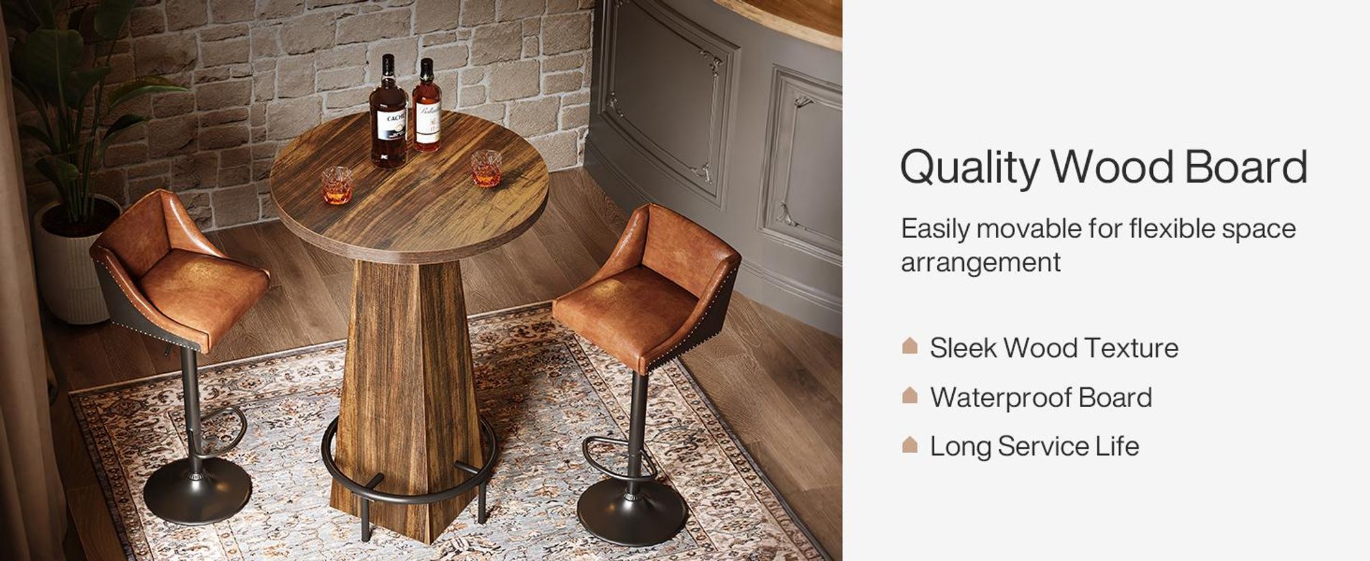 Tribesigns Bartisch, 95 cm hoher runder Stehtisch für kleine Bars, Esszimmer, Küche, rustikales Braun (nur Tisch)