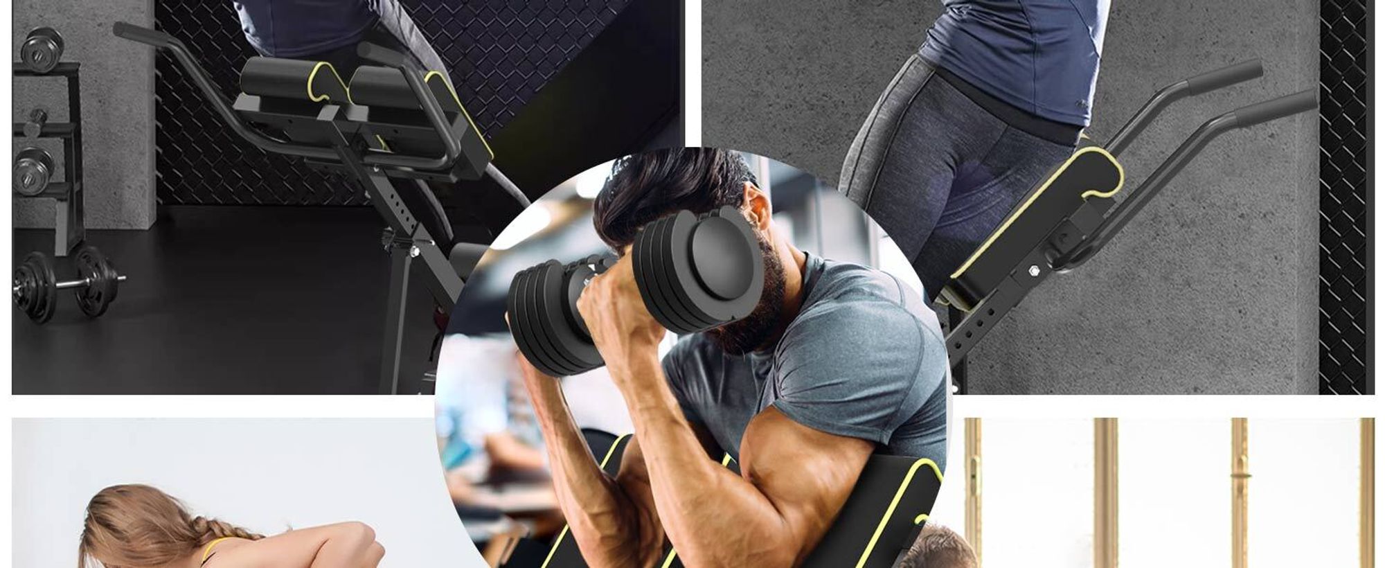 DH FitLife 5in1 Rückenstrecker, Bauchmuskeltrainer & Rückentrainer, Hyperextension Bank, Verstellbarer Roman Chair bis 150KG, Curlbank u. Hantelbank