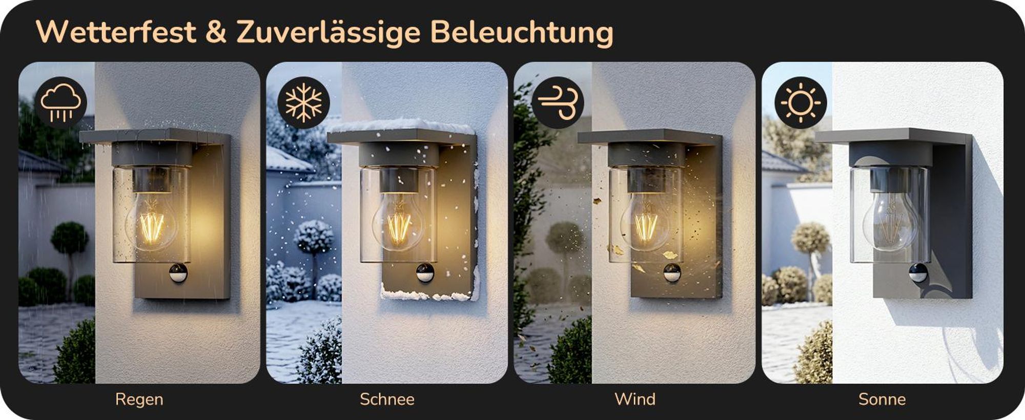 EDISHINE Wandleuchte außen mit Bewegungsmelder,IP44 Wandlampe mit E27-Fassung, Moderne Wandlampe für Haustür, Fassade, Anthrazit