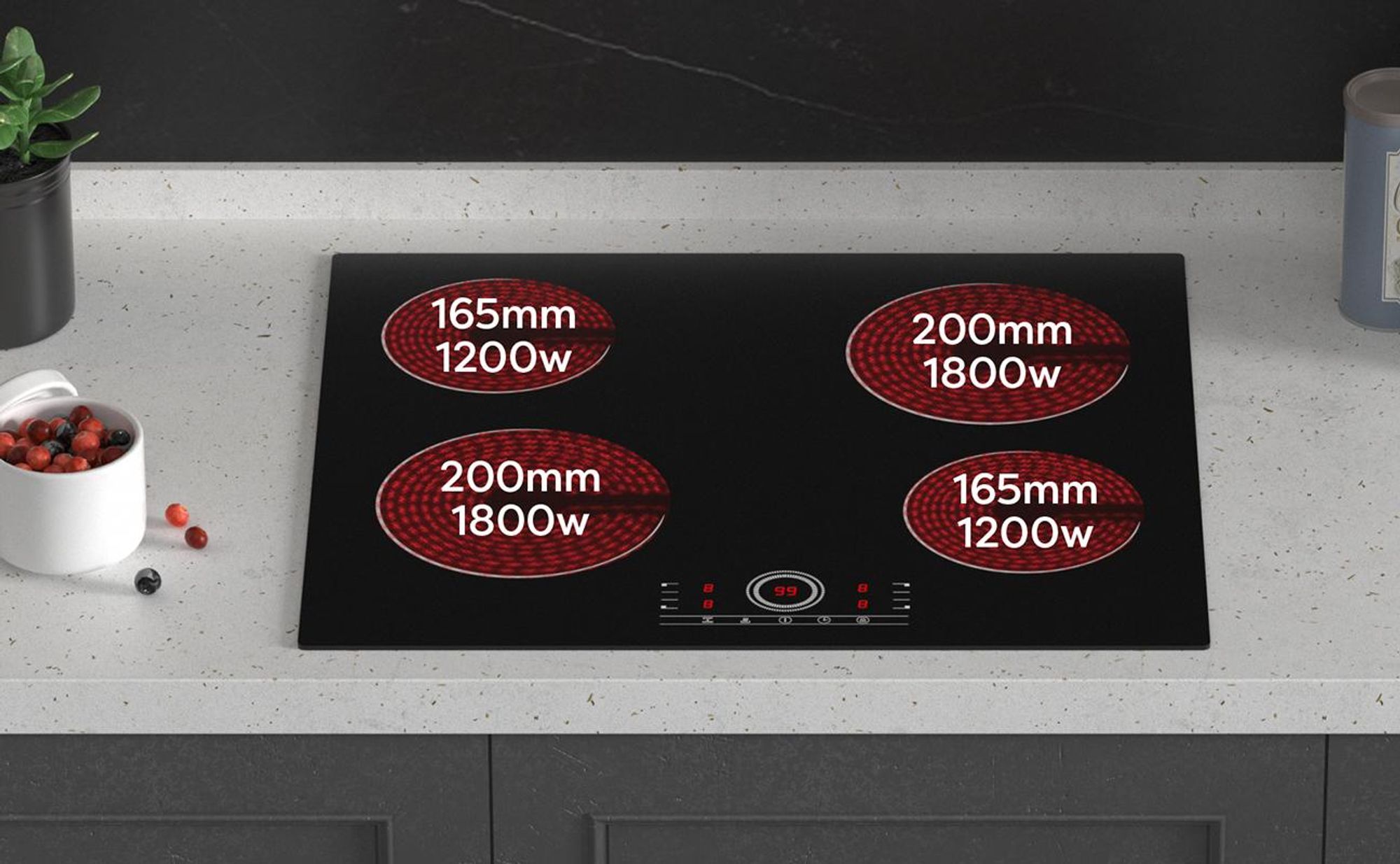 CDV Glaskeramikfelder 60 cm Einbau Elektro-Kochfeld 4 Zonen 9 Stufen Touch Control 6000 W CDVER604