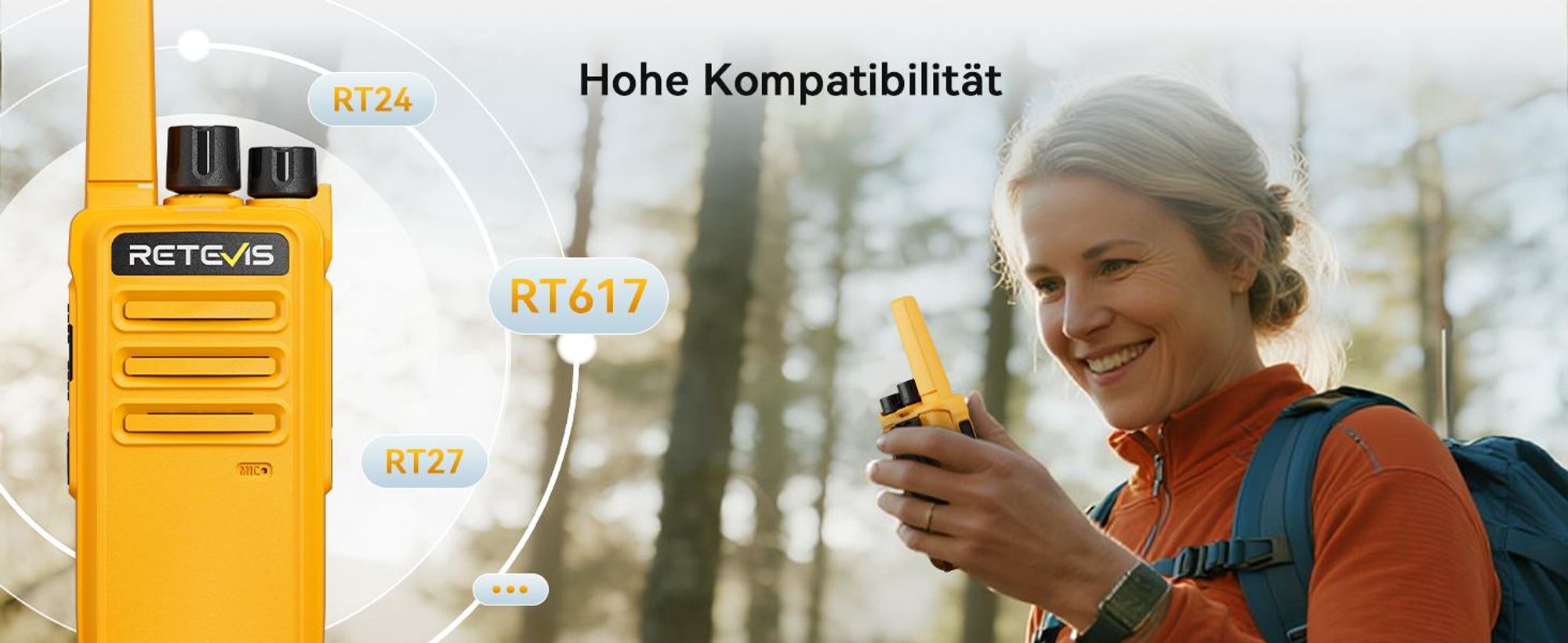 Retevis RT668 Funkgeräte, Lizenzfrei Walkie Talkie, Aufladbar Robust Walkie Talkies mit Headset, 16 Kanäle, VOX, für Freien, Biking, Camping, Wandern