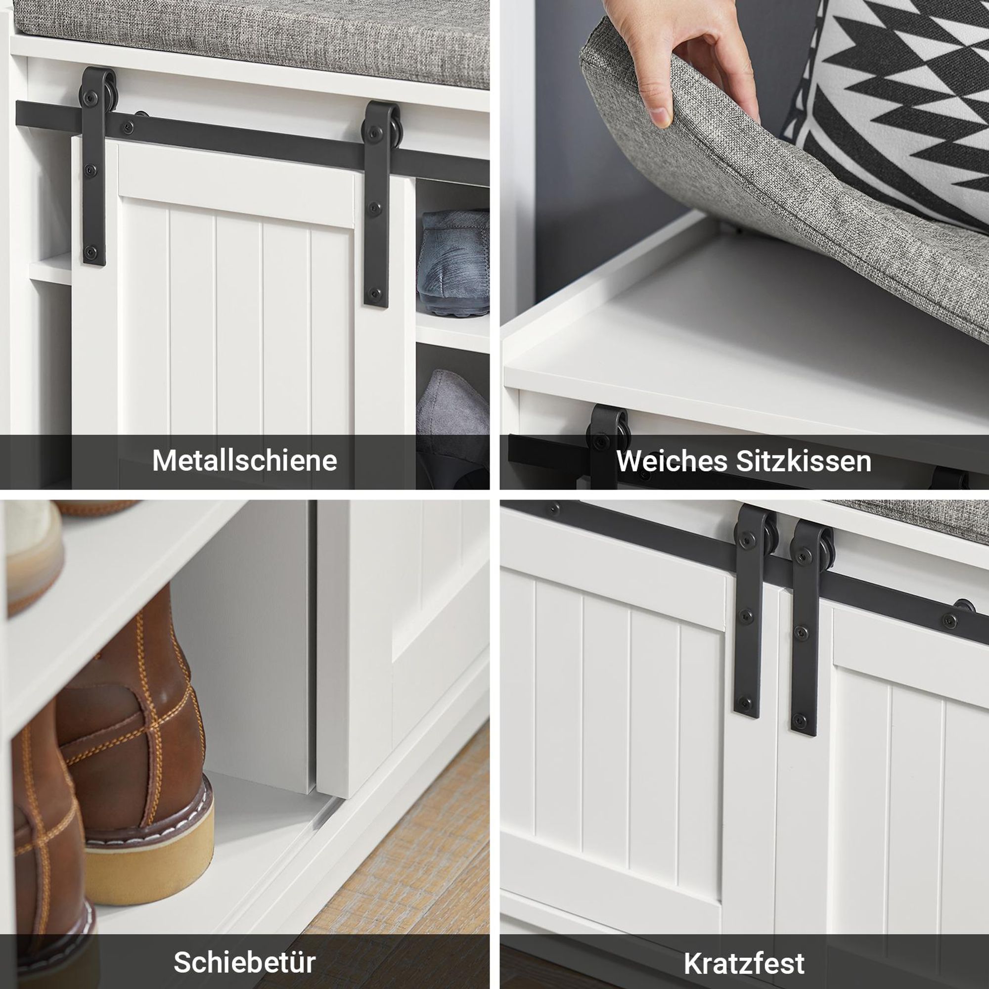 SoBuy Schuhbank mit Sitzfläche Sitzbank mit Stauraum Dielenbank mit Schiebetüren Schuhtruhe Sitzkommode Schuhregal schmal Holzwerkstoff Weiß FSR133-W