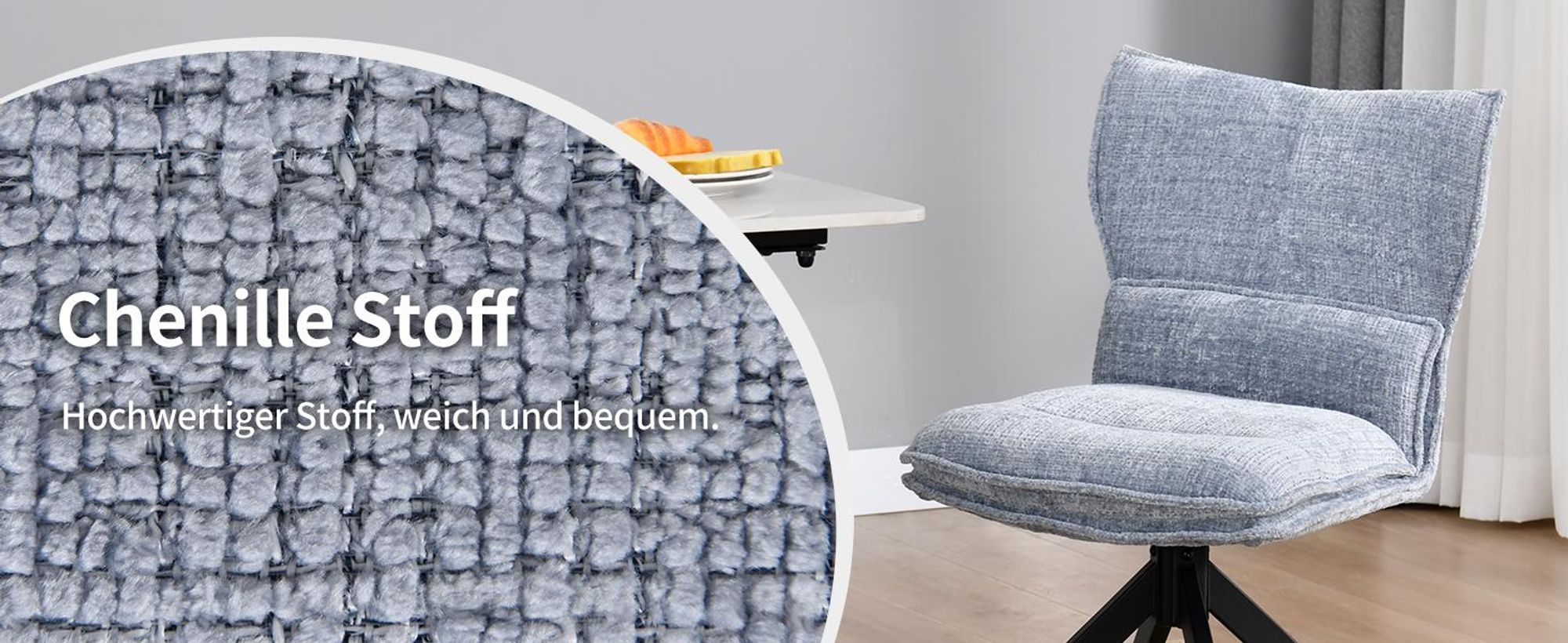 Duhome Esszimmerstuhl aus Chenille 360° Drehbar Stuhl mit Automatische Rückstellfunktion Polsterstuhl für Esszimmer Küche Wohnzimmer, Blau