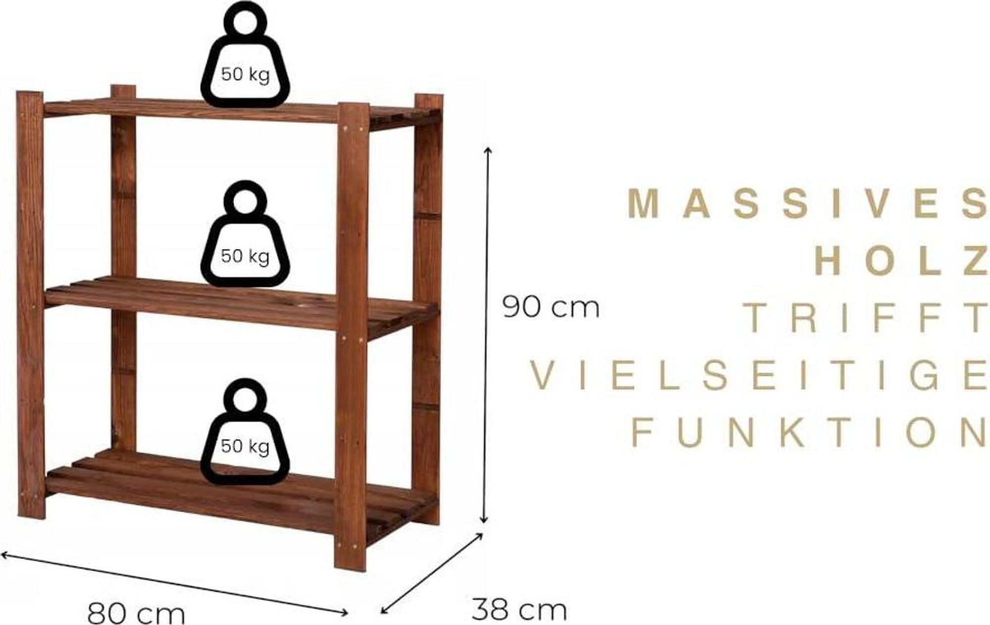 STOLMAK Schuhregale mit 3 Böden Massivholz Braun Kiefernholz 80x90x38 cm (BxHxT) Holzregal Schuhschrank Schuhablage