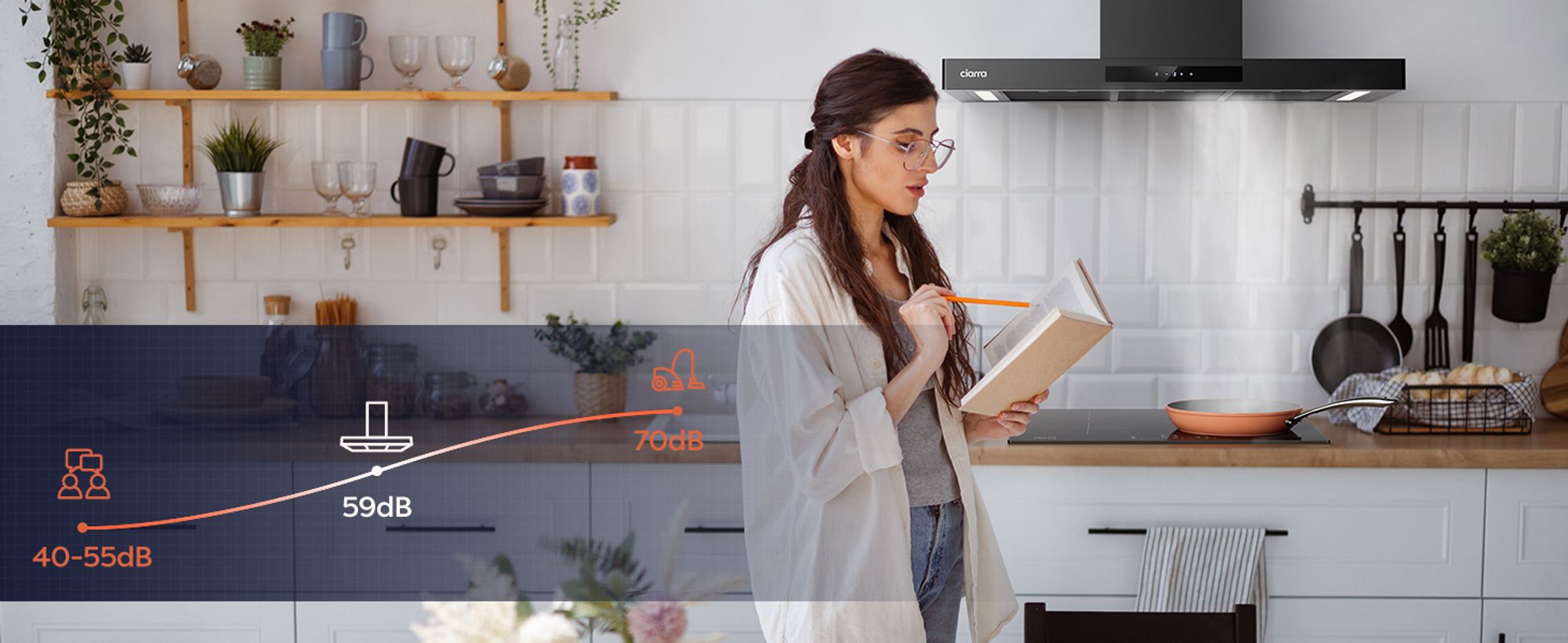 CIARRA A+++ 650 m³/h odsavač par 90cm nástěnný odsavač par WIFI +APP & Touch Control Boost VMB9102P