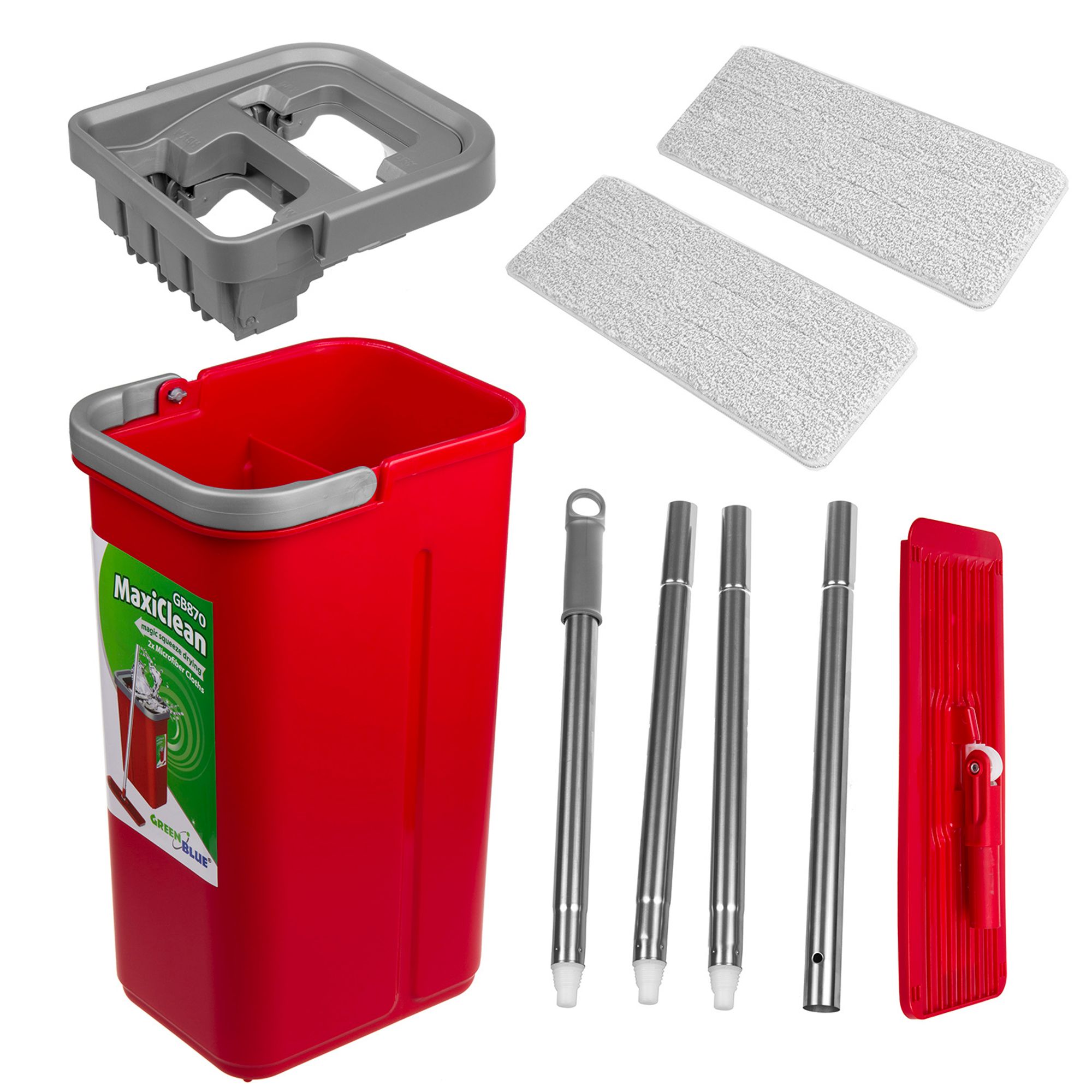 MaxiClean Flachmopp Set mit 2 in 1 Putzeimer 5,7L Wischmop Set Bodenwischer Mopp Mop Reinigungssystem 360°