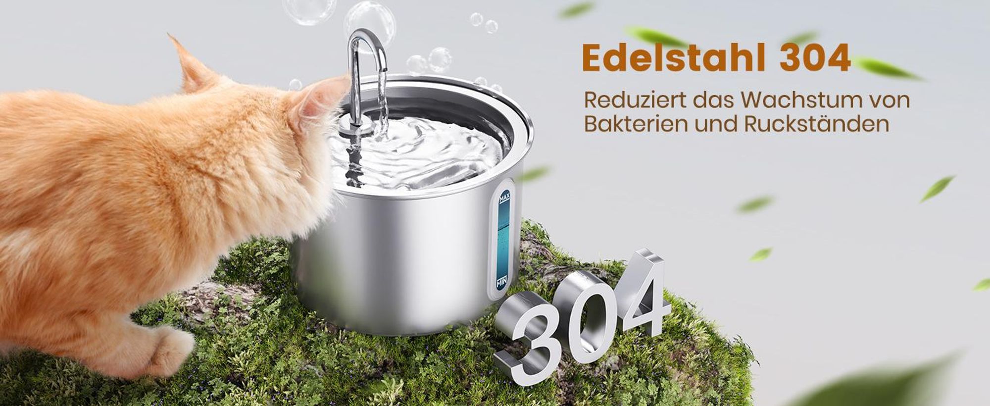 Oneisall – Katzenbrunnen Edelstahl, 2L, Trinkbrunnen für Katzen