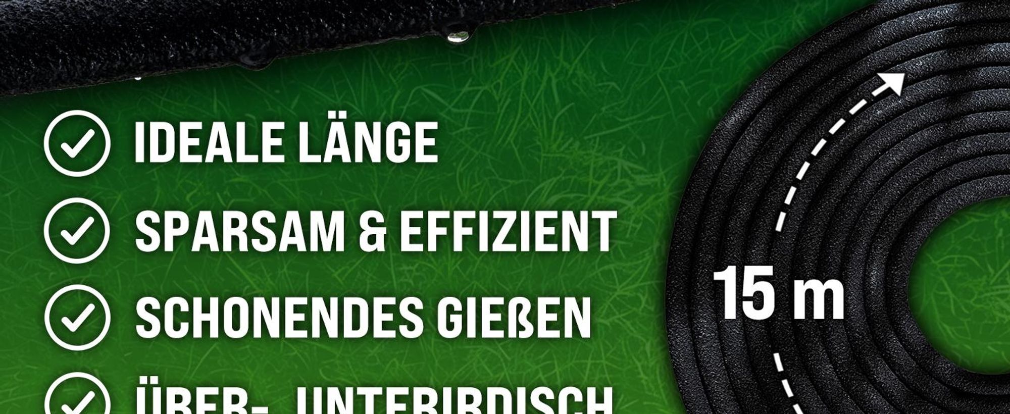 GARDEBRUK® Bewässerungsschlauch 15 m 1/2 Zoll T-Verbinder Ober- & Unterirdisch verlegbar Garten Perlschlauch Tropfschlauch Bewässerung