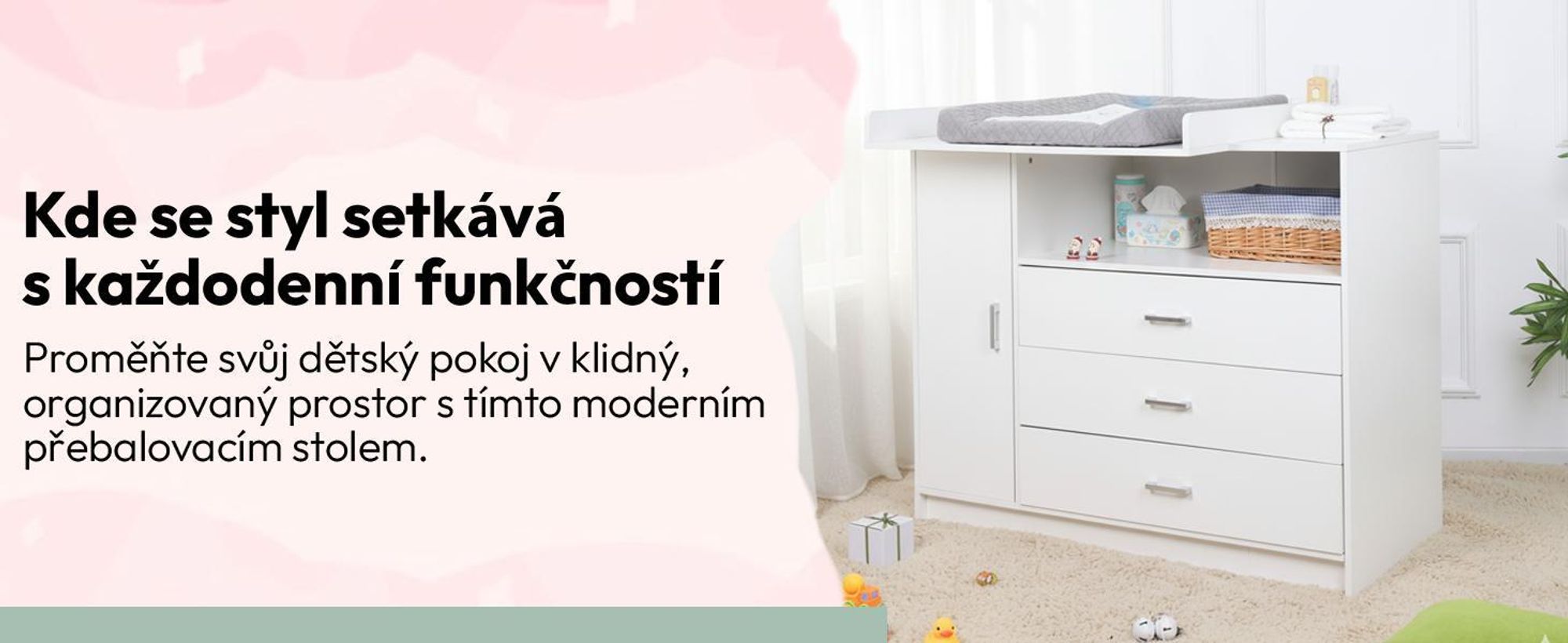 Přebalovací komoda Dětská komoda ze dřeva s přebalovacím pultem, 3 zásuvkami, 1 dvířky, výška 100 cm, bílá, přebalovací pult 113 x 100 cm