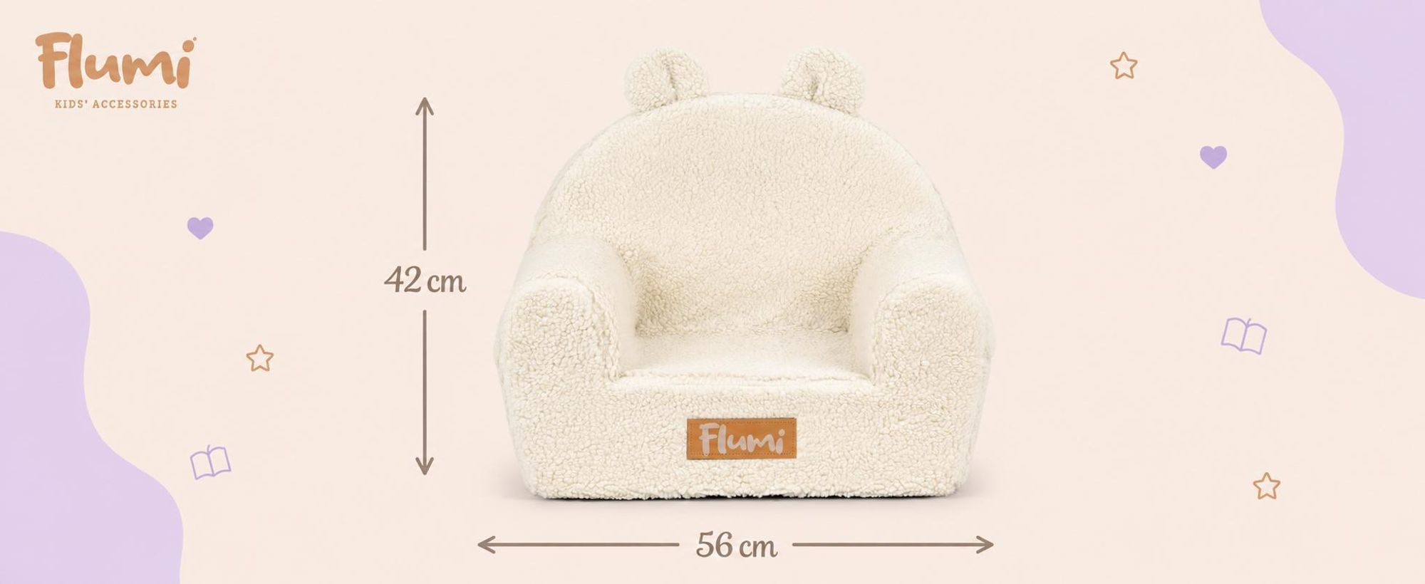 Flumi opvouwbare mini kinderbank beige met uitklapfunctie en berenmotief
