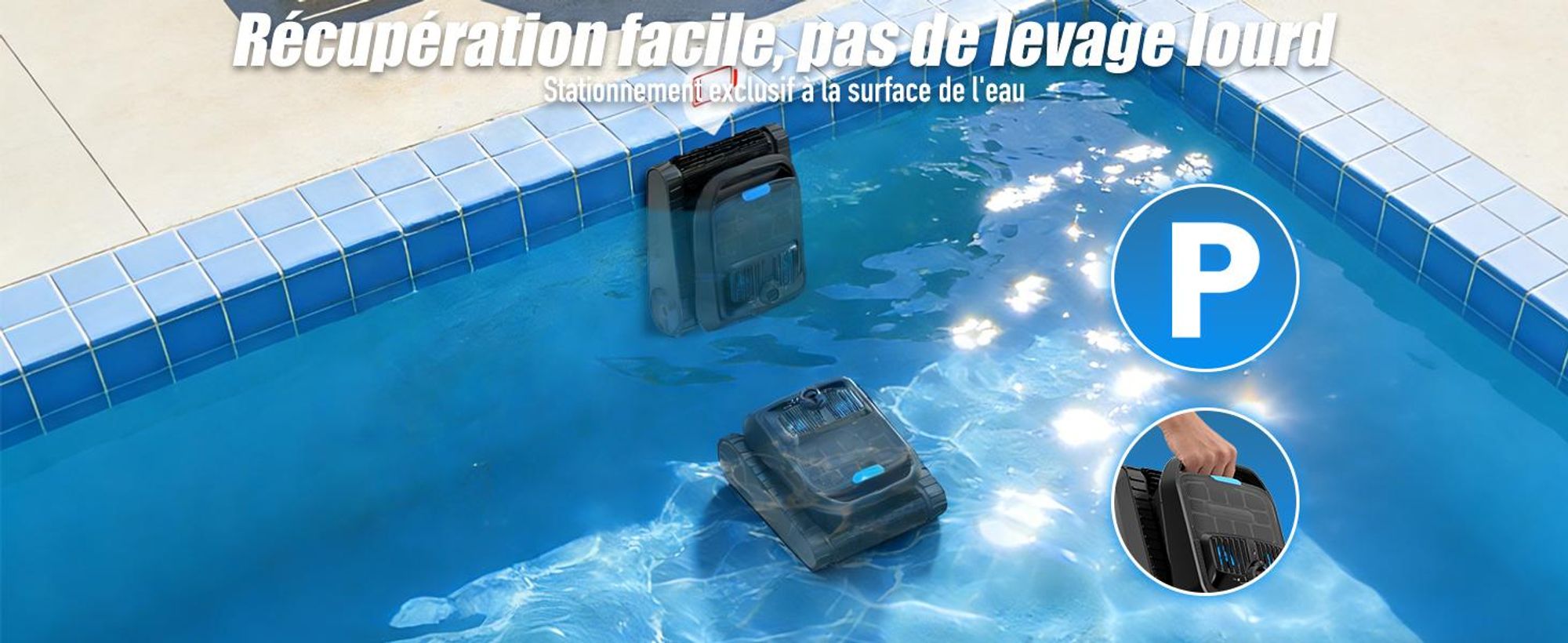 Robot de piscine AIRROBO CP400 Lite Robot nettoyeur de piscine pour sol/murs/ligne d'eau, aspirateur de piscine sans fil, autonomie de 150 min