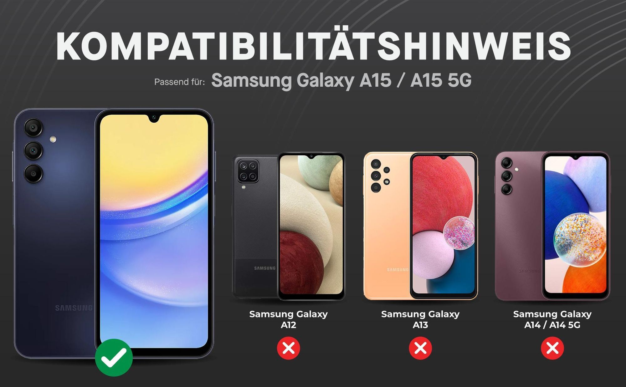 Kompatibilitätshinweise Displayglas für Samsung Galaxy A15