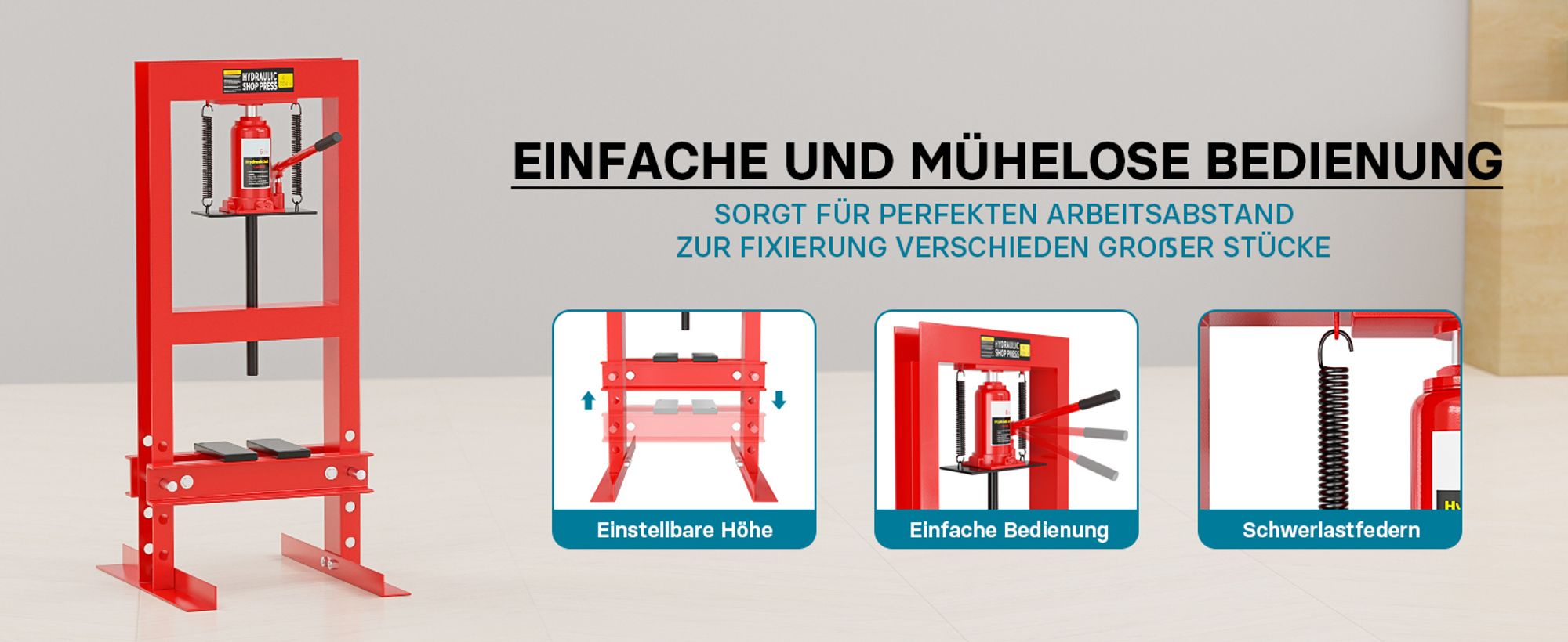 Wiltec 6T Werkstattpresse, 300 mm, Hydraulikpresse aus Stahl, Rahmenpresse, Lagerpresse zum Pressen, Stempeln, Umformen
