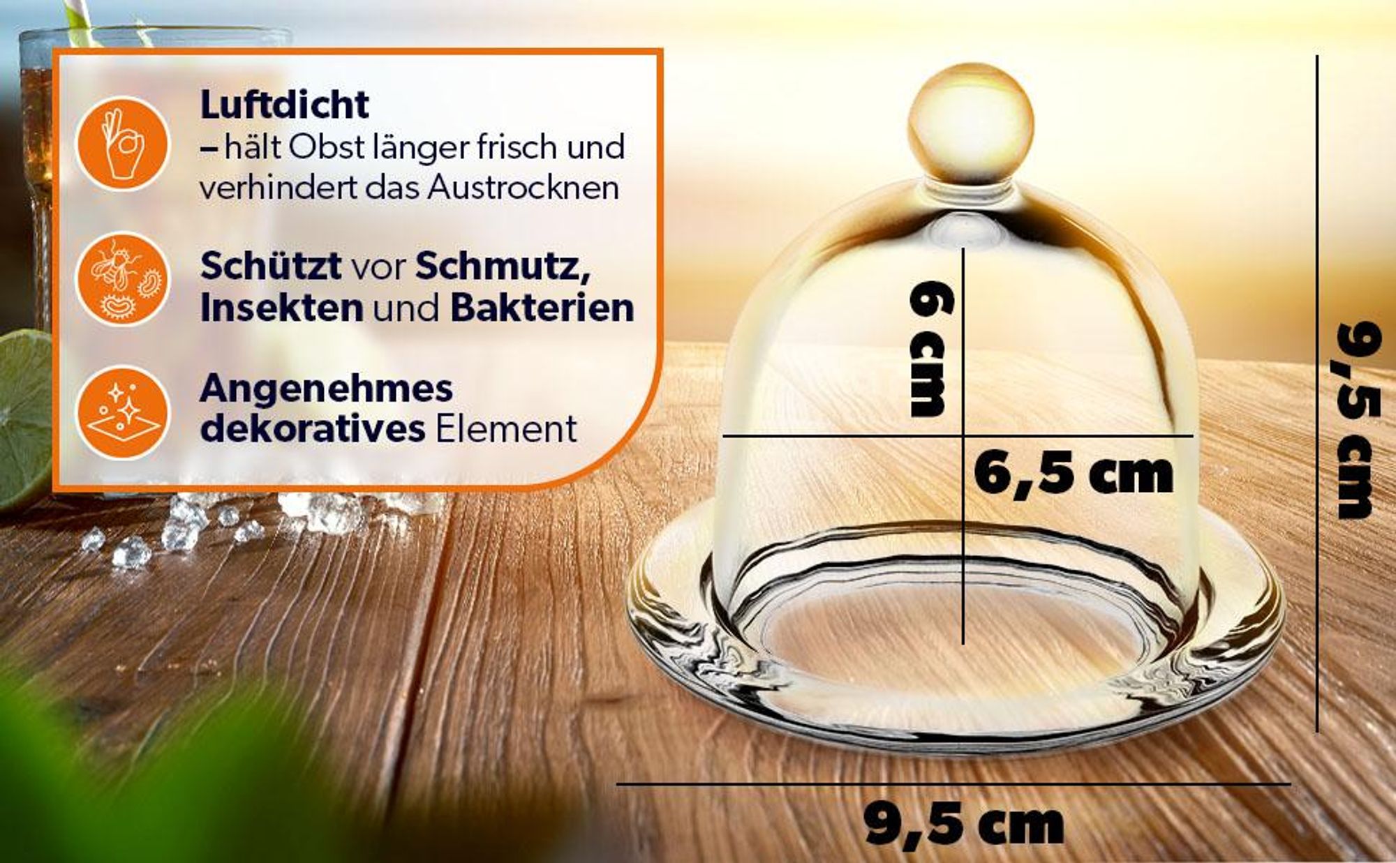 KADAX Zitronenbehälter mit Deckel "Jorre", Vorratsbehälter, Glasbehälter mit Teller, Frischhaltedose für Zitrone, transparent, 2 Stücke