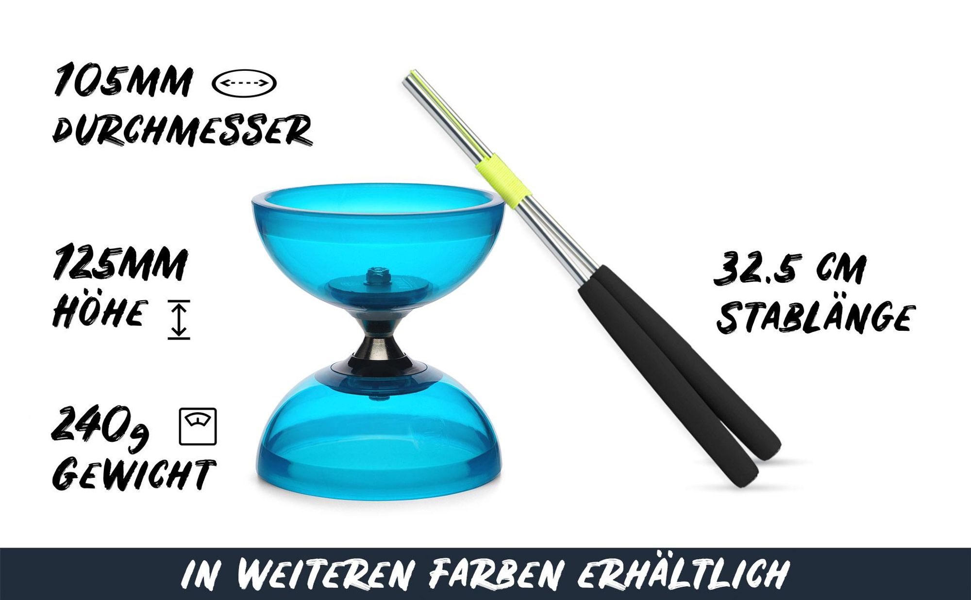 Diabolo Set PRO in Türkis mit Kugellagerachse | Robuste Konstruktion Diabolo-Set mit LED-Licht für Anfänger & Fortgeschrittene Diabolo Freizeit