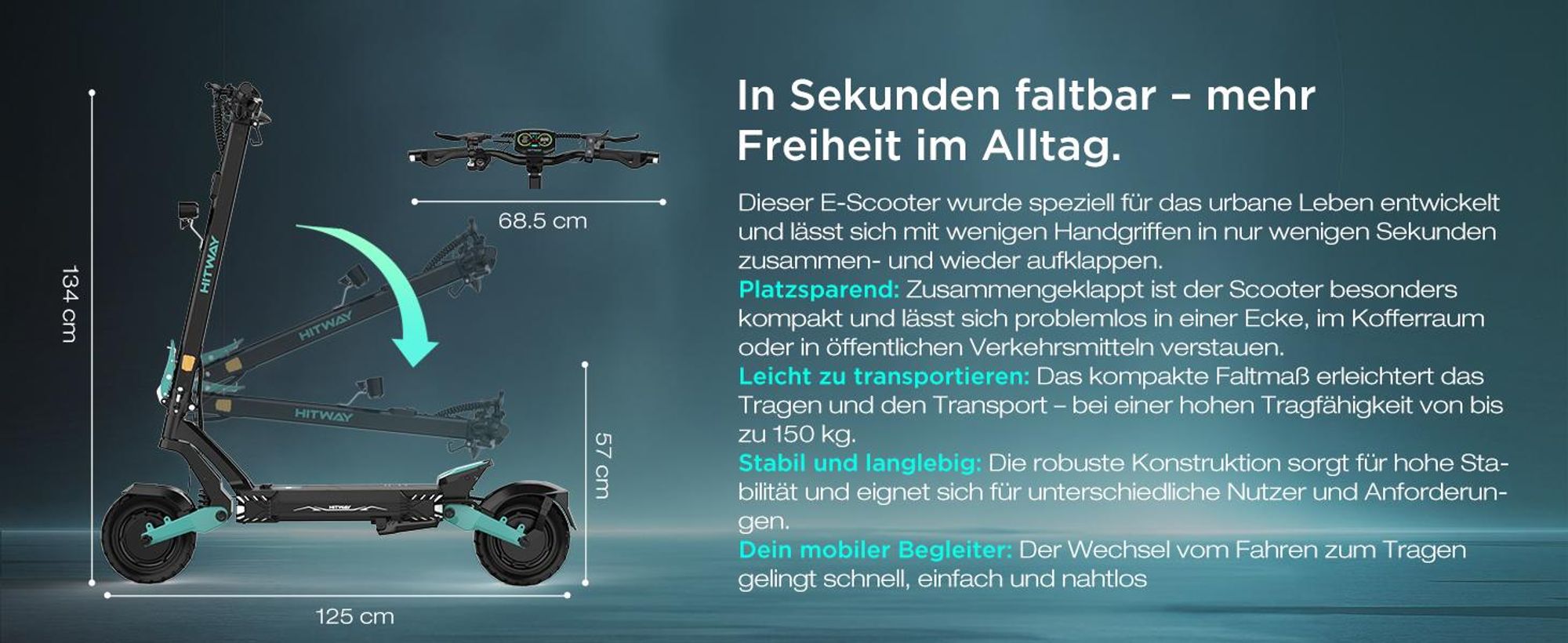 HITWAY H11 E-Scooter mit ABE, Elektroscooter mit 250W*2 Motor Spitze 1800*2, bis zu 100 km, 52V 23,4Ah, App & NFC, 10 " Offroad Luftreifen, IPX6