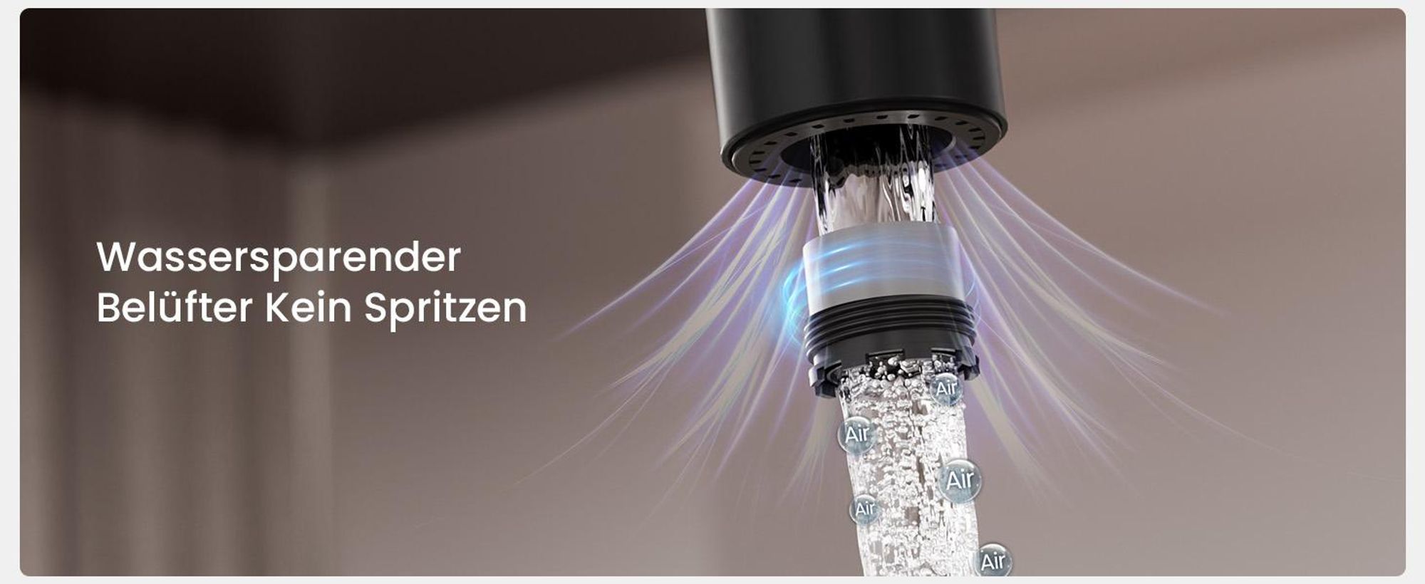 Küchenarmatur Edelstahl 304 Schwarz gebürstet Hochbogen mit 400mm Ausziehschlauch 360° drehbar 2 Wasserstrahlmodi metallfreier Wasserweg