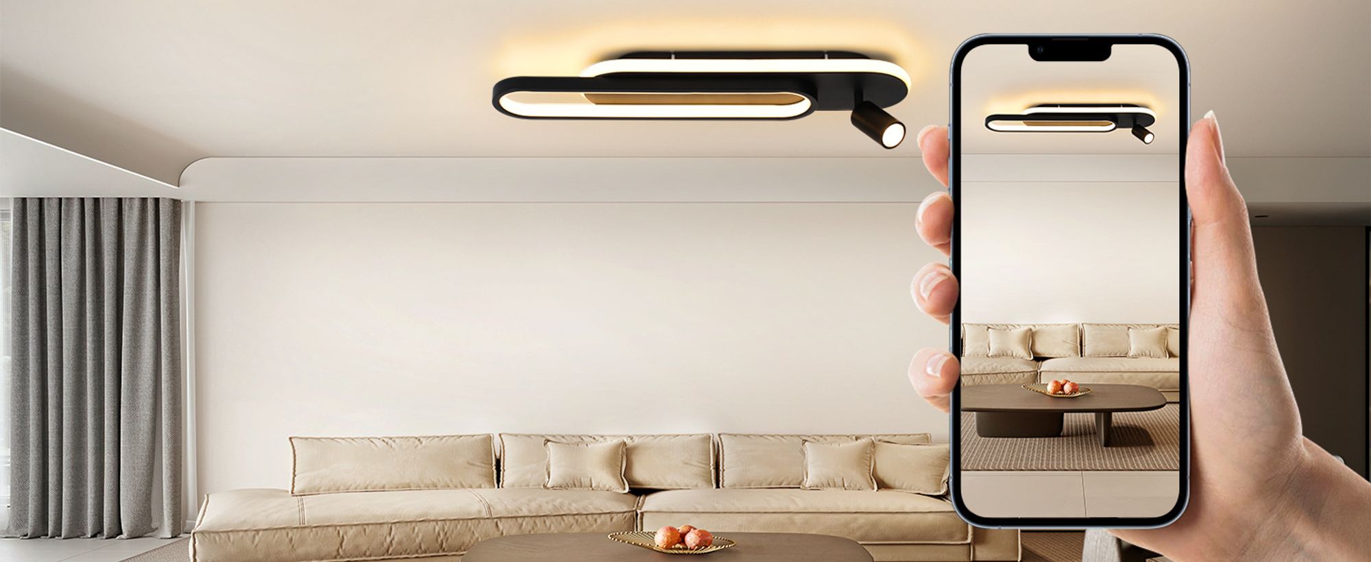 ZMH LED Deckenleuchte Dimmbar mit 1 Deckenstrahler Fernbedienung Deckenlampe Schwarz Wohnzimmer 46W Küchenlampe Modern 3000K - 6500K Schlafzimmerlampe