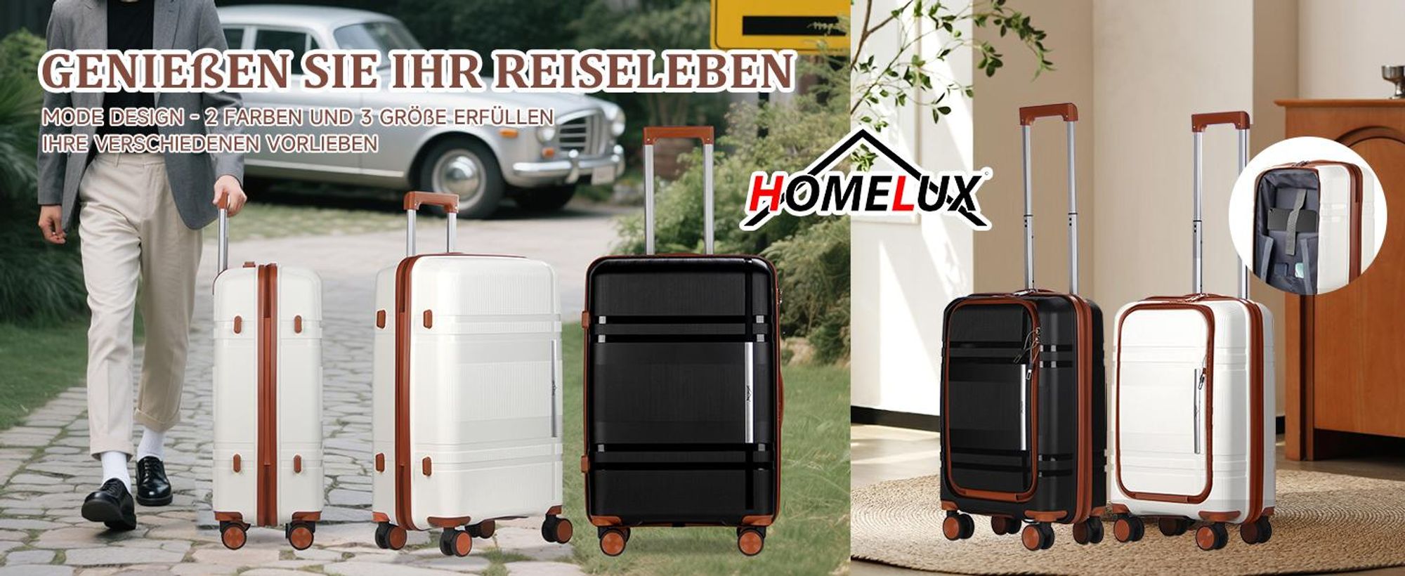 HOMELUX Hartschalen-Koffer Trolley Rollkoffer Reisekoffer Handgepäck 4 Rollen (M-L-XL-Set)  6939 Schwarz