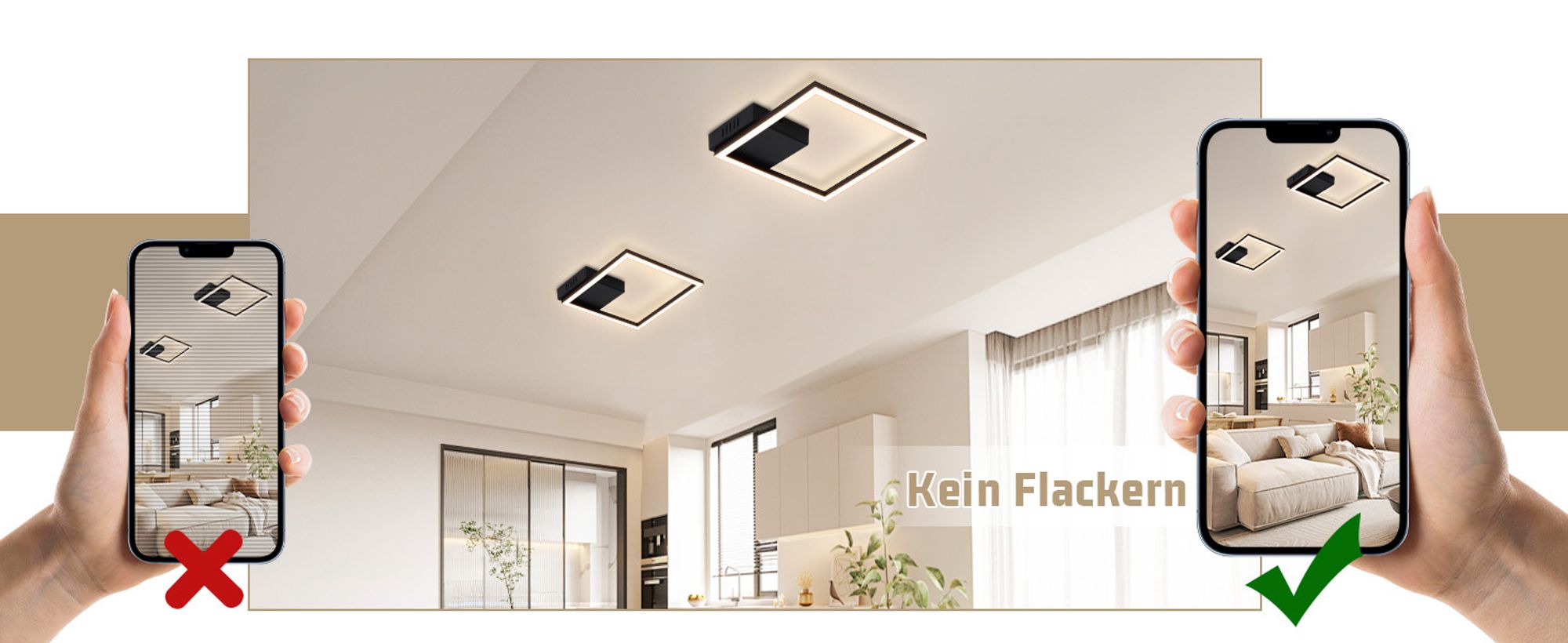 ZMH Deckenleuchte LED Deckenlampe Warmweiß Schlafzimmerlampe Schwarz Küchenlampe Modern Design 3000K 12W Quadratisch Flurlampe Deckenbeleuchtung
