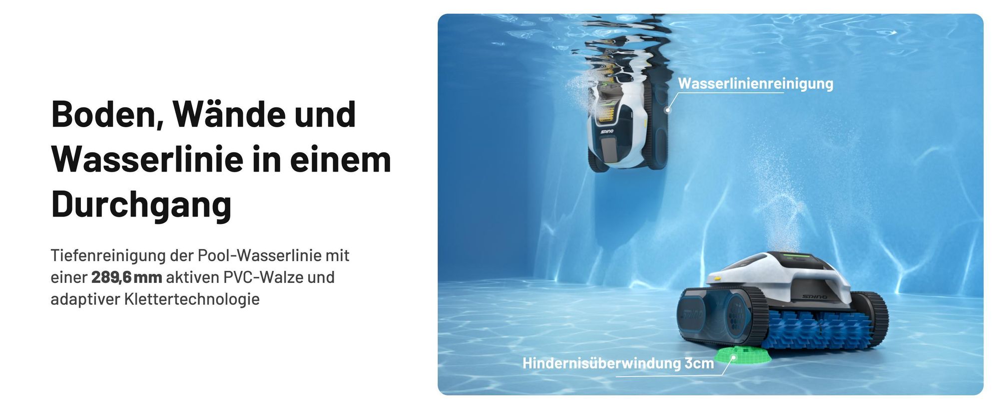 Mammotion Poolroboter Spino E1 Kabellos Poolsauger bis 150m² Pools, 6 Ah, 210 Min Laufzeit, App, SmartArc Routenplan, für Boden, Wand, Wasserlinien