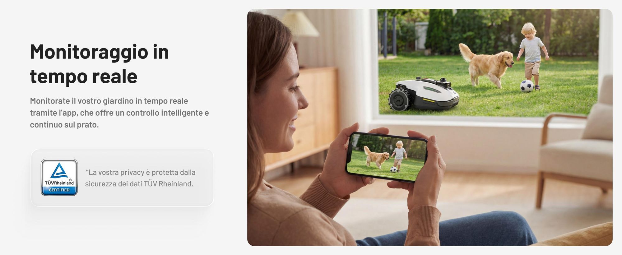 Robot tagliaerba Mammotion YUKA Mini 2 1000 con garage, senza filo, fino a 1000 m², 360 LiDAR + Visione AI, DropMow, mappatura auto, taglio bordi, APP