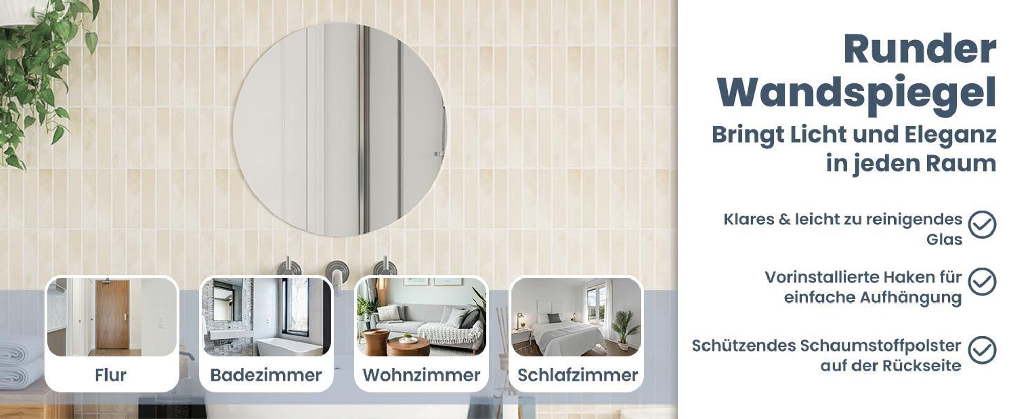vidaXL Wandspiegel 50 cm Rund Glas