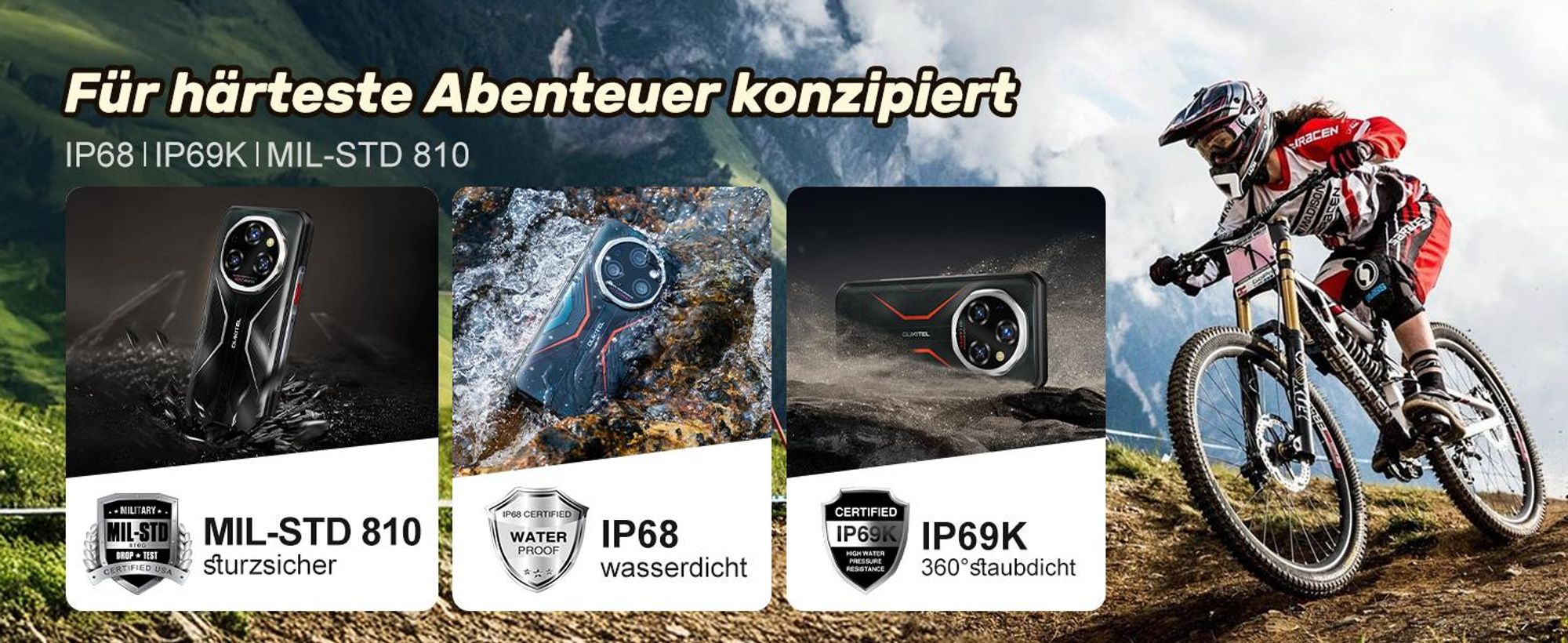 OUKITEL WP55 Pro 5G Android 15 Outdoor Handy 48GB+512GB/2TB 108MP+32MP 11000mAh/33W 6,6" FHD+ 120Hz Outdoor Smartphone IP68/NFC/OTG/GPS, Schwarz