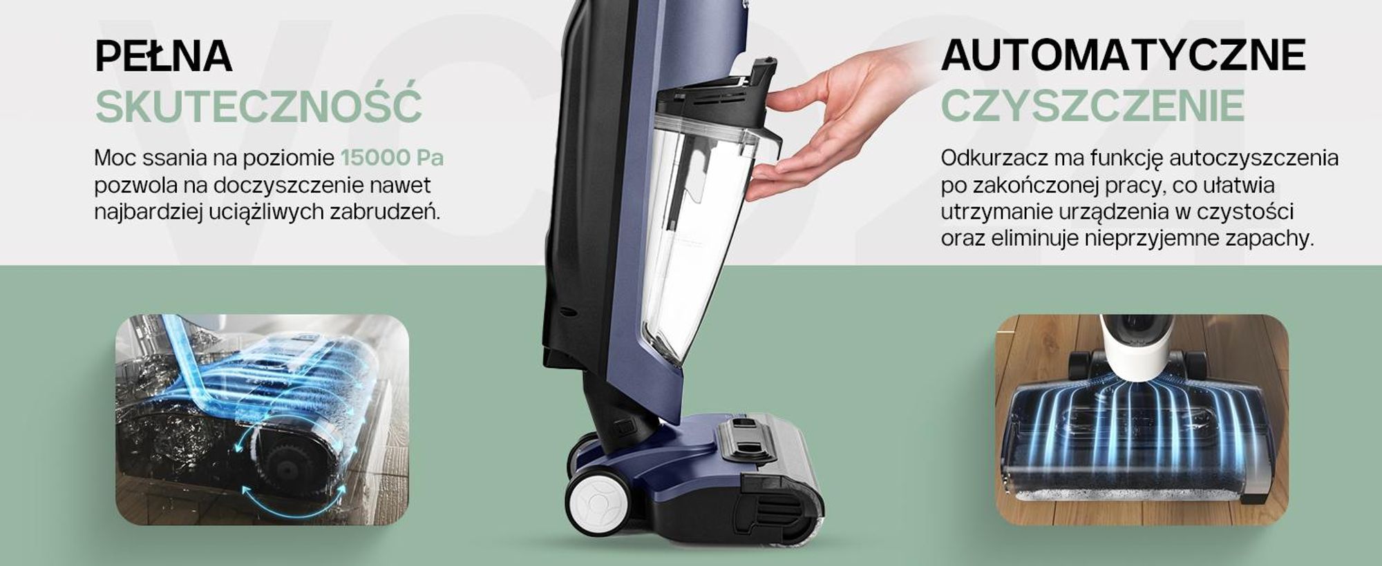 4Swiss VC024 Clean Booster – bezprzewodowy odkurzacz do czyszczenia na mokro i na sucho o mocy ssania 15 000 Pa – odkurzacz akumulatorowy z funkcją mycia podłóg, samoczyszczący, inteligentny odkurzacz z funkcją mycia