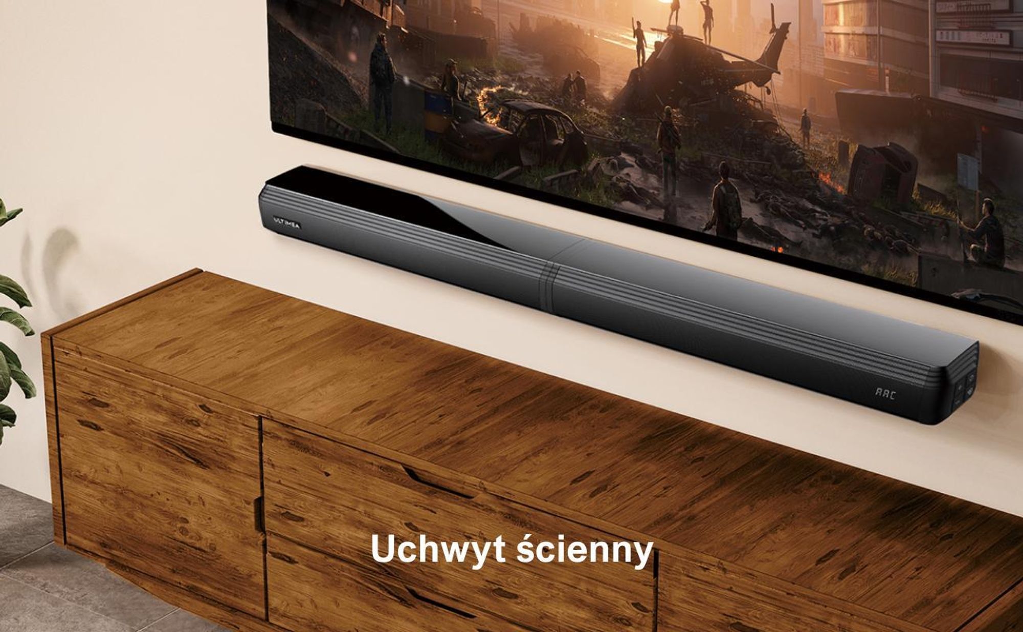 Soundbar ULTIMEA do telewizorów, dzielony soundbar 2 w 1 o mocy 100 W z Bluetooth® 5.3, głośnik telewizyjny z 3 trybami korektora i regulowanym basem, ARC/optyczne/Aux